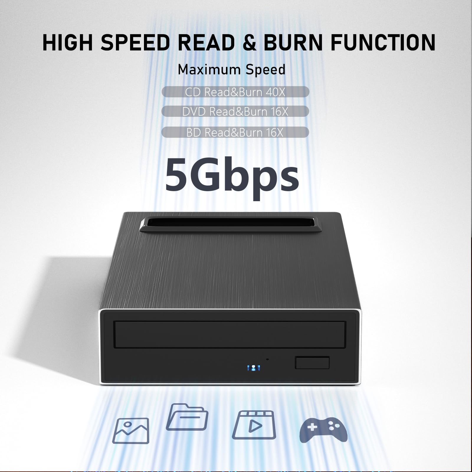 4-in-1 External Blu-ray Drive with USB 3.0 & Type-C - 16x BD/DVD/CD Burner & Reader with Fast Charging & HDD Enclosure - Compatible with Mac & PC - Perfect for Home Theater, Office Work & Media Backup