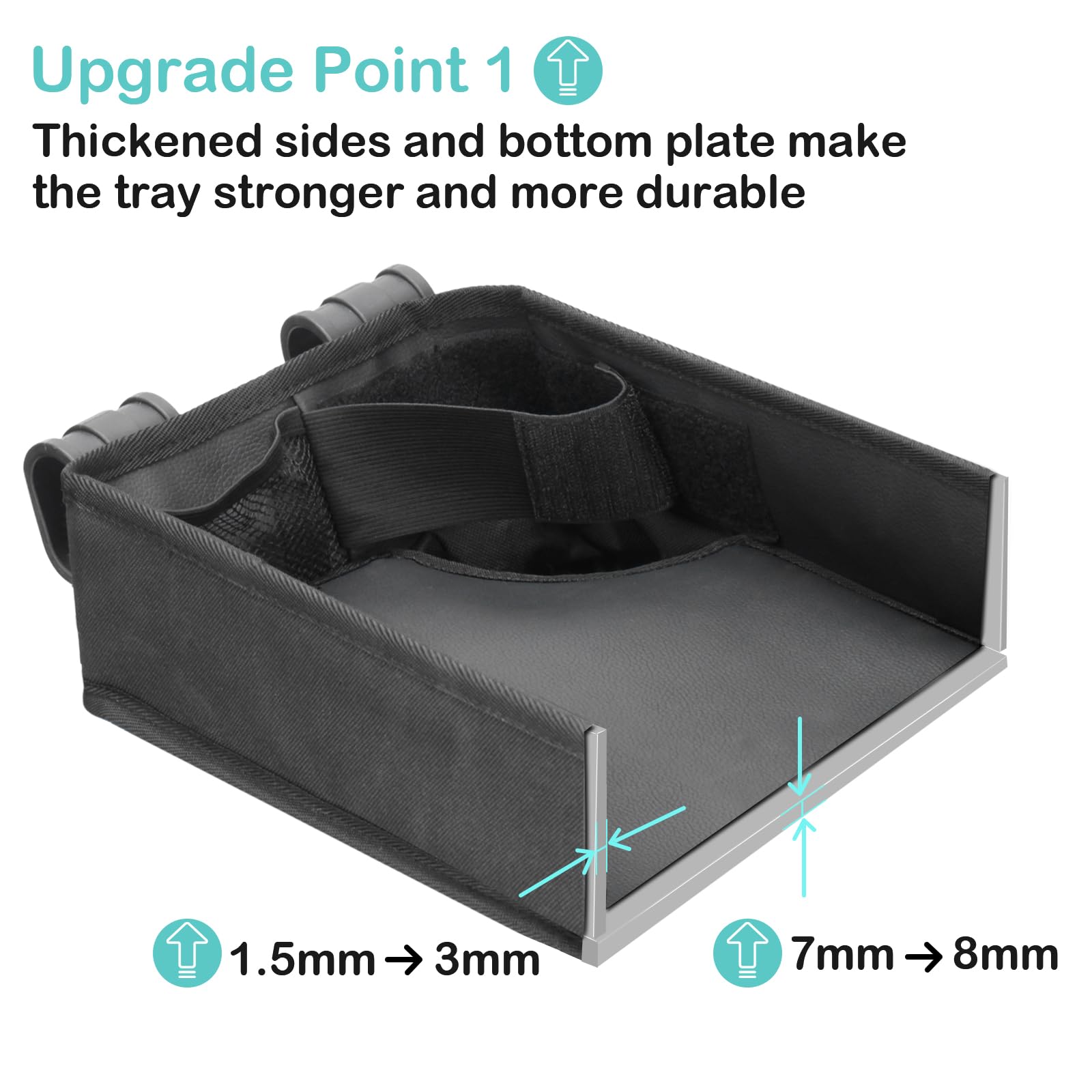 Upgraded Wonderfold Wagon W4 Series Stroller Snack Tray - Durable Faux Leather, Deep Cup Holder & Reinforced Sides - Easy to Clean Kids Toy Organizer for Snacks, Drinks & Essentials - Perfect for Park Outings, Zoo Trips & Family Adventures (W4 Model)