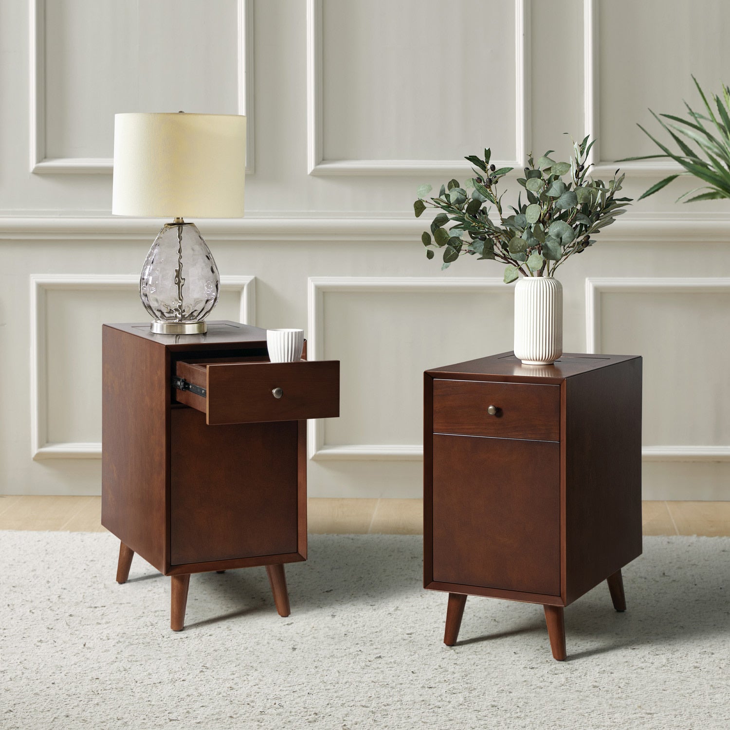 Vira End Table with Storage & Built-in Outlets - Modern Side Table with USB Charging Ports & Power Outlets for Living Room, Bedroom, Office - Perfect Nightstand or Sofa Side Table