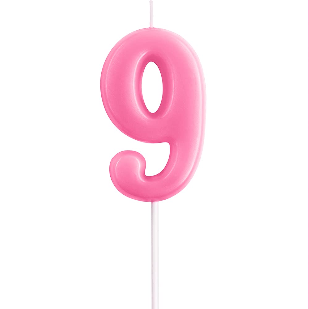 9th Birthday Candle - 2.76 Inch Large Number 9 Candle for Cake Decorating | Pink Birthday Party Supplies for Kids, Anniversary Celebrations & Special Occasions - Perfect for 9 Year Old Birthday Cakes, Wedding Anniversaries & Milestone Events