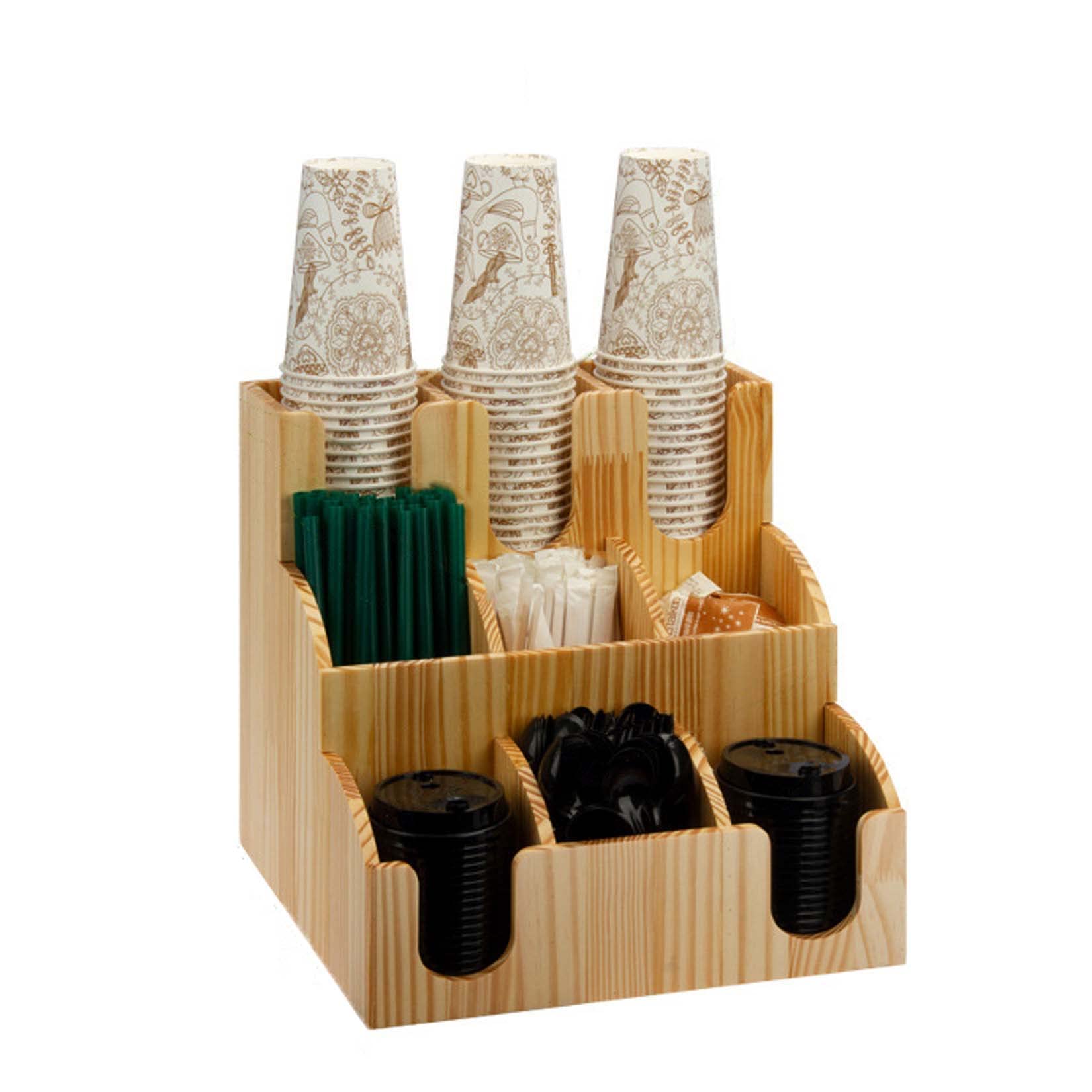 Wooden Coffee Cup Holder - 3x9 Grid Dispenser for Bar & Buffet Storage