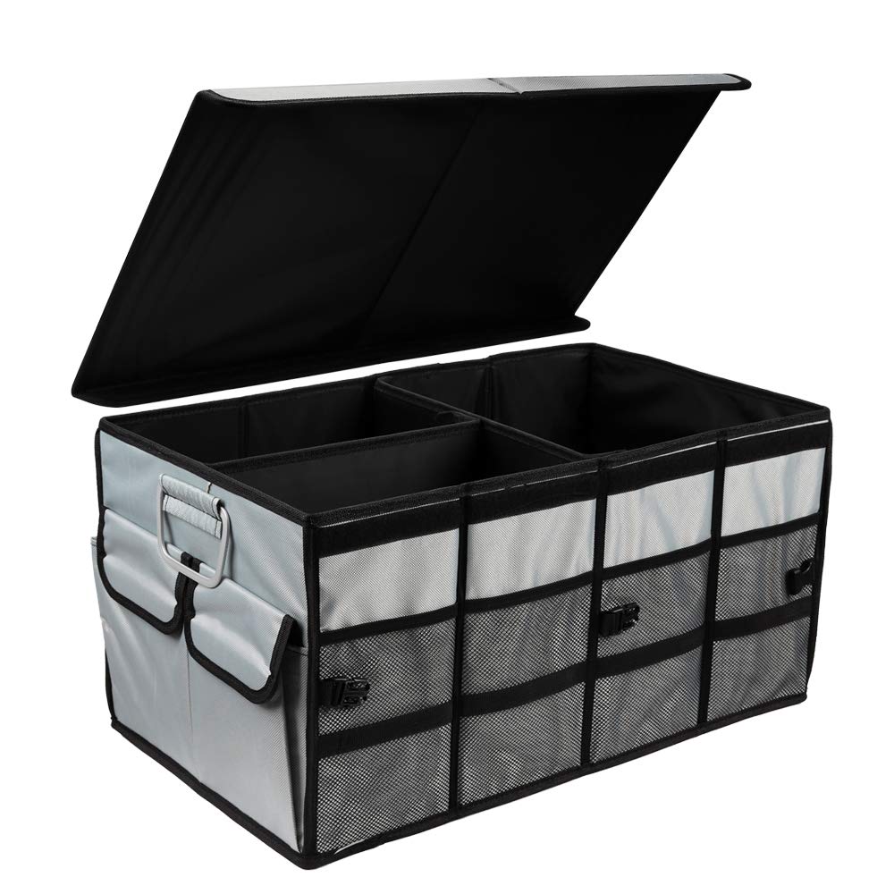 Collapsible Car Trunk Organizer with Non-Slip Straps - Large Multi-Compartment Storage for SUV, Truck, Minivan & Vehicle (Space Gray) - Perfect for Road Trips, Grocery Shopping & Auto Organization
