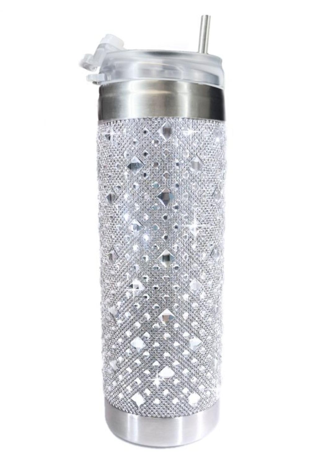 Jacqueline Kent Royal Ice Tumbler - Silver Tone Stainless Steel Cup with Crystal Embellishments - Perfect for Cocktails, Iced Coffee & Outdoor Parties