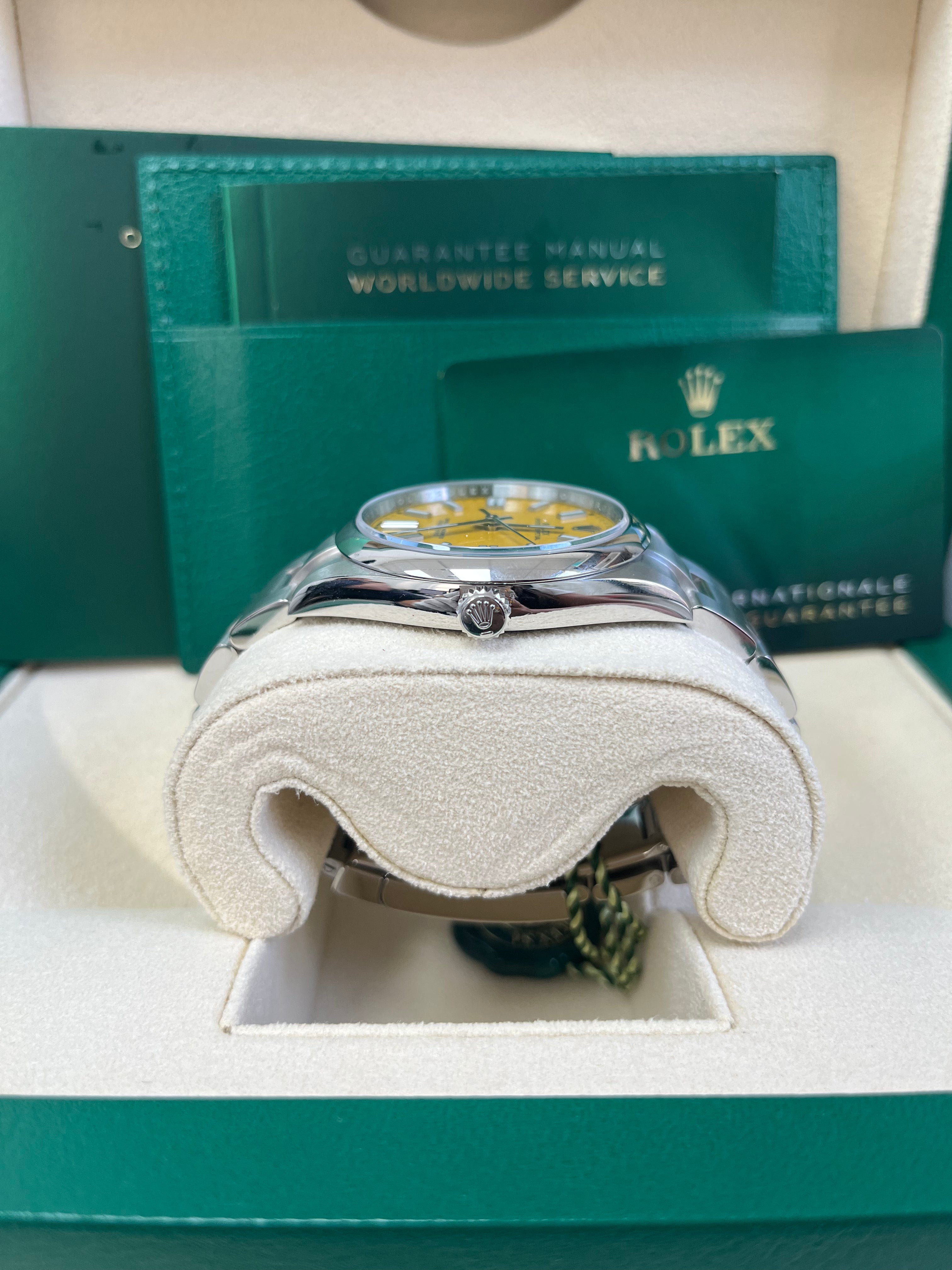 Rolex Oyster Perpetual 41 Watch - Stainless Steel Case, Sunflower Yellow Dial, Oyster Bracelet (Ref# 124300) | Luxury Men's Dress Watch for Business & Formal Occasions