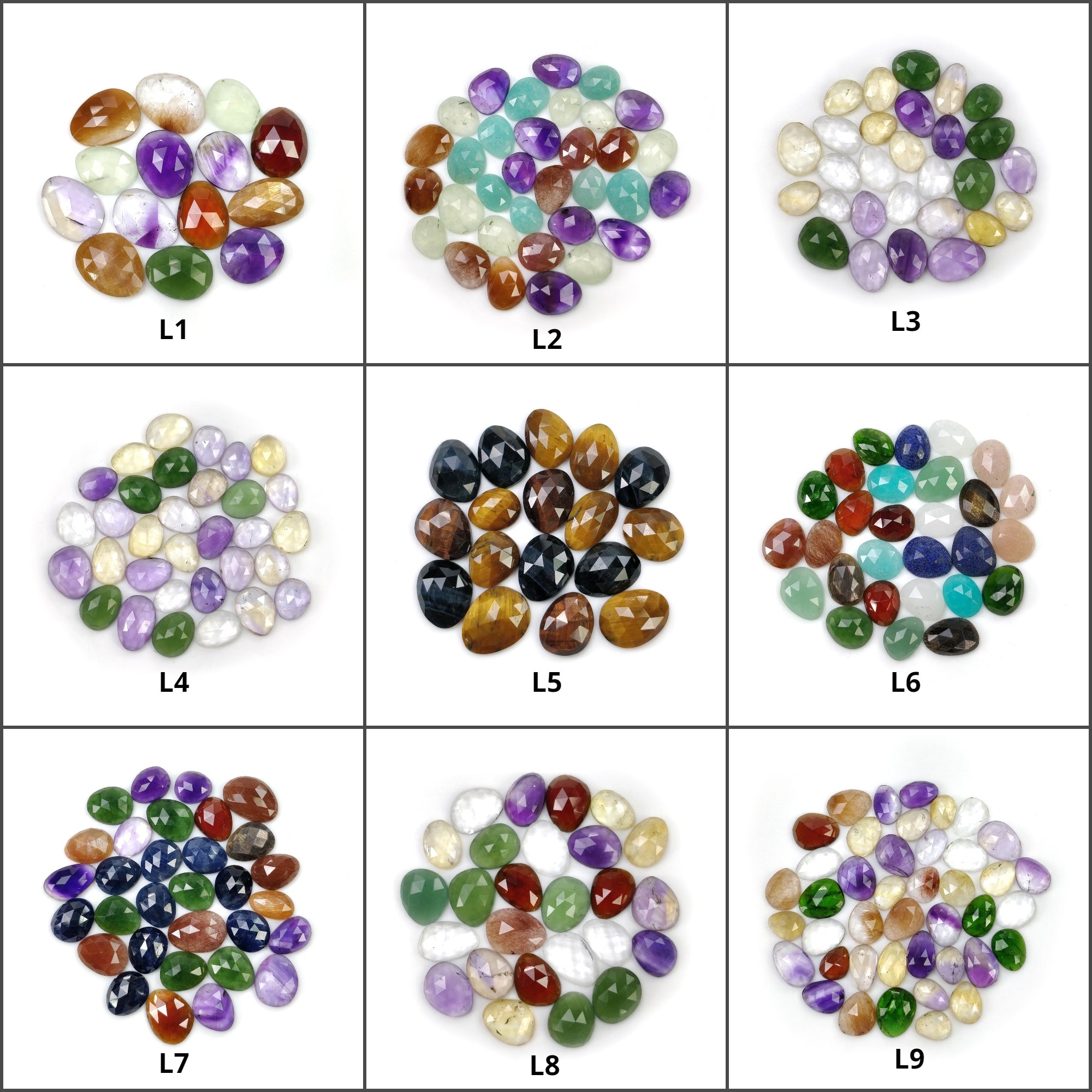 Natural Untreated Moonstone, Amethyst, Quartz, Serpentine, Garnet, Ametrine, Rutile, Citrine, Amazonite, Lapis, Diopside, Tiger's Eye Rose Cut Gemstone Lot for Jewelry Making, Healing Crystals & Spiritual Decor