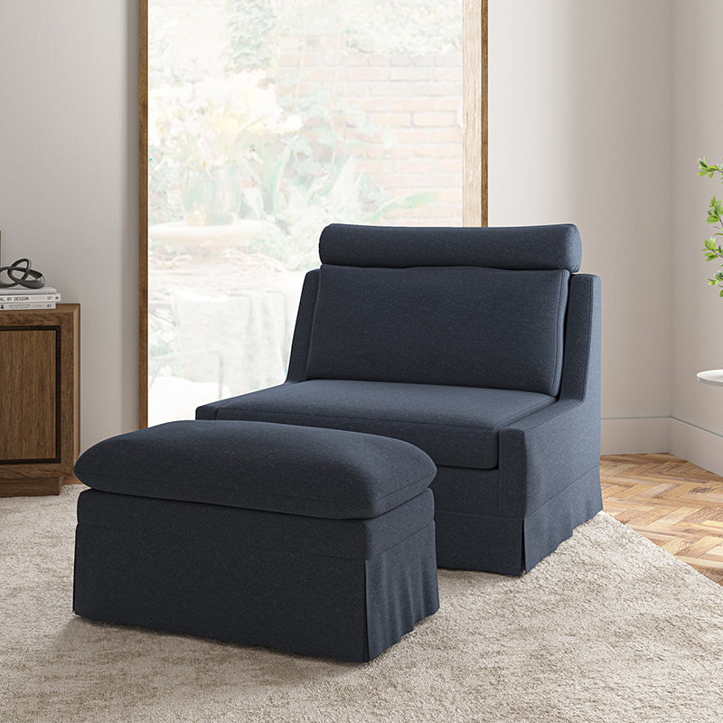 Tobias Modern Style 45W Slipcovered Living Room Chair with Ottoman - Comfortable Lounge Chair for Living Room, Bedroom & Office