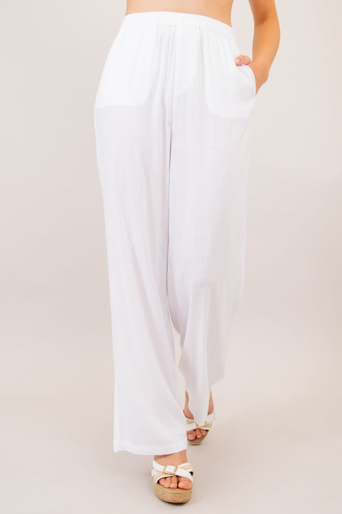 Bella Women's Linen Bamboo Pants - White - Comfortable Summer Wide Leg Trousers for Casual Wear, Beach & Vacation