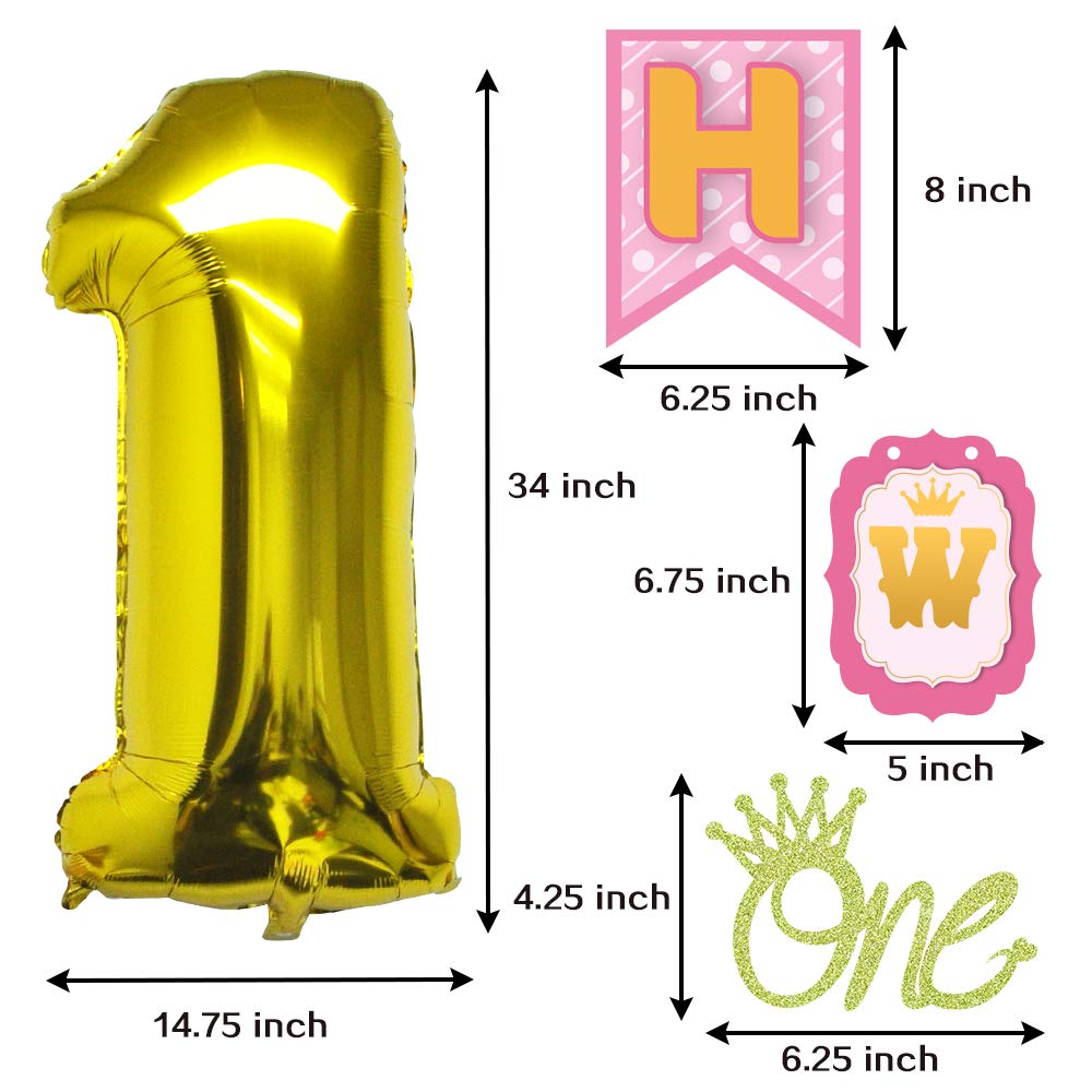 JOYIN 1st Birthday Party Decorations Kit for Girls - Includes Happy Banner, Cake Topper, Foil Balloons, Confetti, Tableware & More - Perfect for Baby's First Birthday Celebration & Photo Shoots