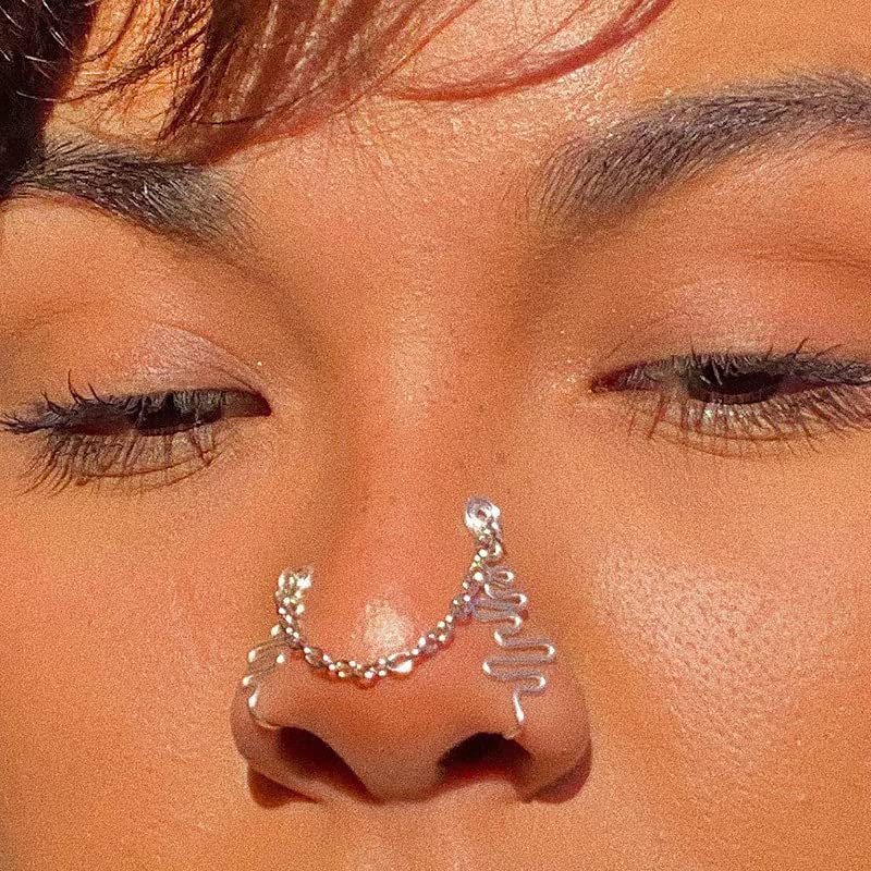 PunkTracker Fake Nose Rings for Women & Men - Stainless Steel Non-Pierced Nose Cuffs with Chain | African Gold Style Fake Nose Jewelry for Teens | Perfect for Parties, Halloween & Festival Outfits