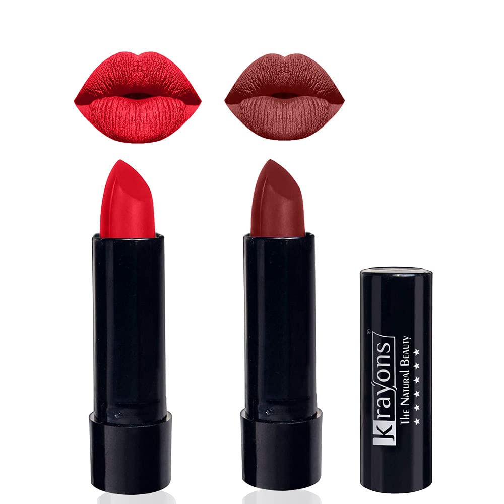Krayons Cute Pop Matte Lipstick - Waterproof & Long Lasting Lipstick Set (Orange Crush & Cherry Maroon, 3.5g Each) - Pack of 2 | Perfect for Everyday Wear, Date Night & Special Occasions