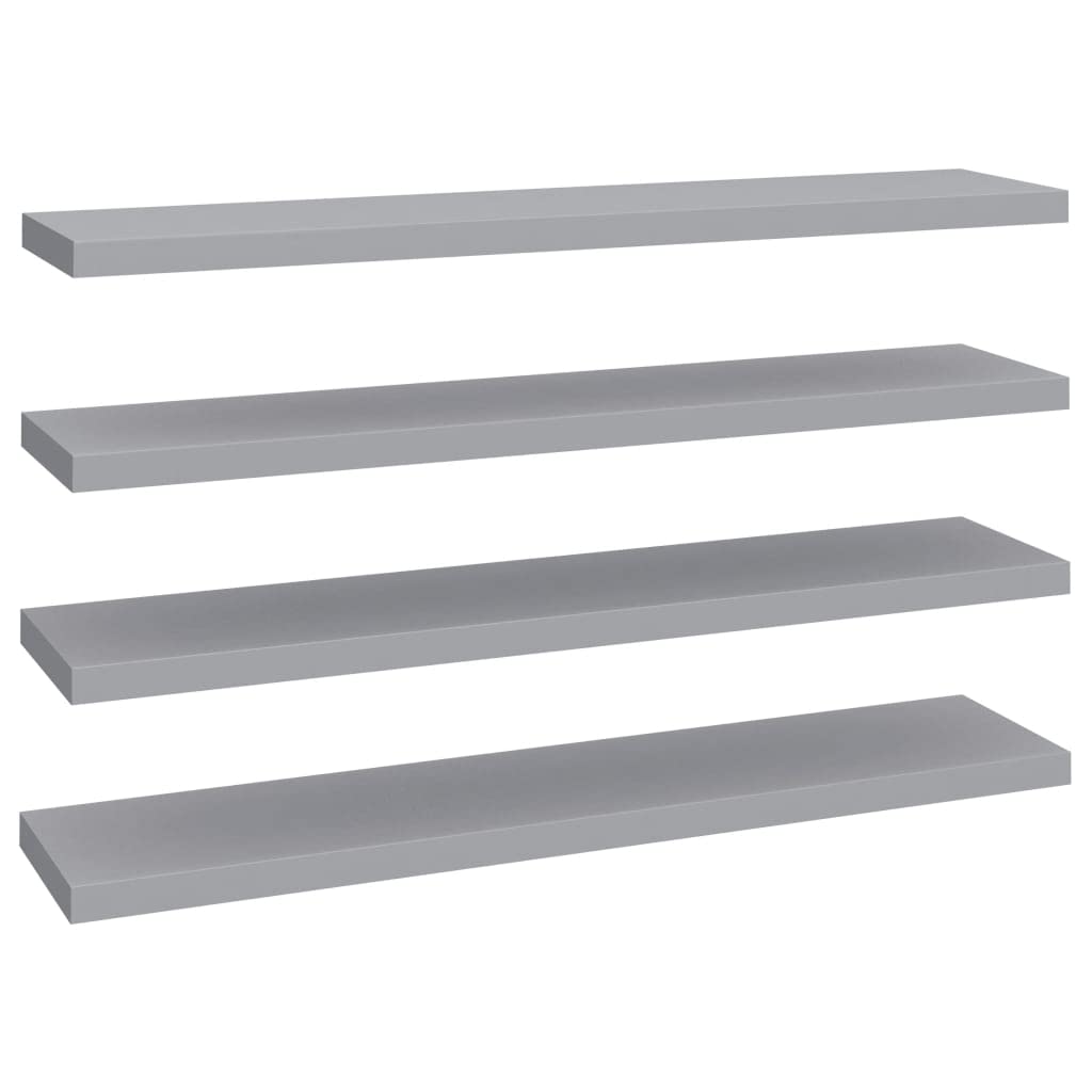 Modern Floating Wall Shelf Set - 4 Pack Gray MDF Ledges 47.2