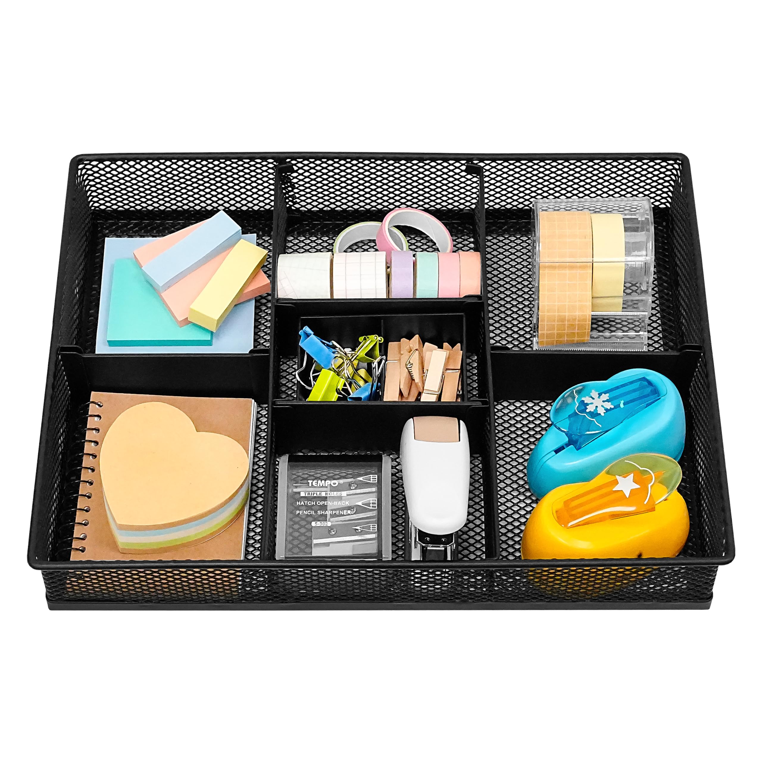 CAXXA Mesh 3-Slot Desk Drawer Organizer with 4 Adjustable Dividers - Black | Office Supplies Storage for Pens, Paper Clips & Small Items | Perfect for Home, Office & School Organization