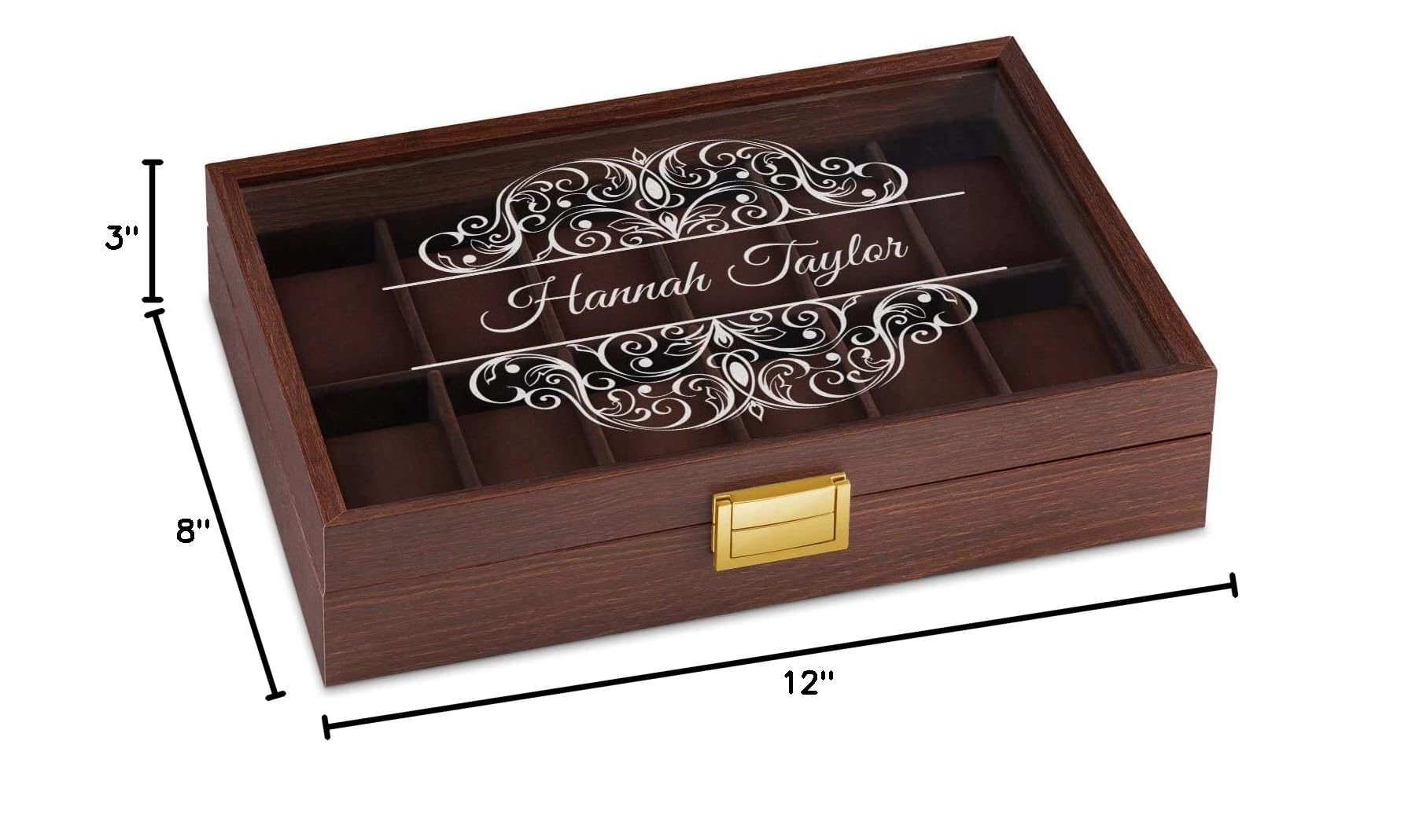Elegant Engraved Watch Box for Women - 12 Slot Decorative Watch Display Holder - Personalized Gift for Her, Mum, Birthday - Perfect for Jewelry Storage & Display in Bedroom, Dresser, Vanity