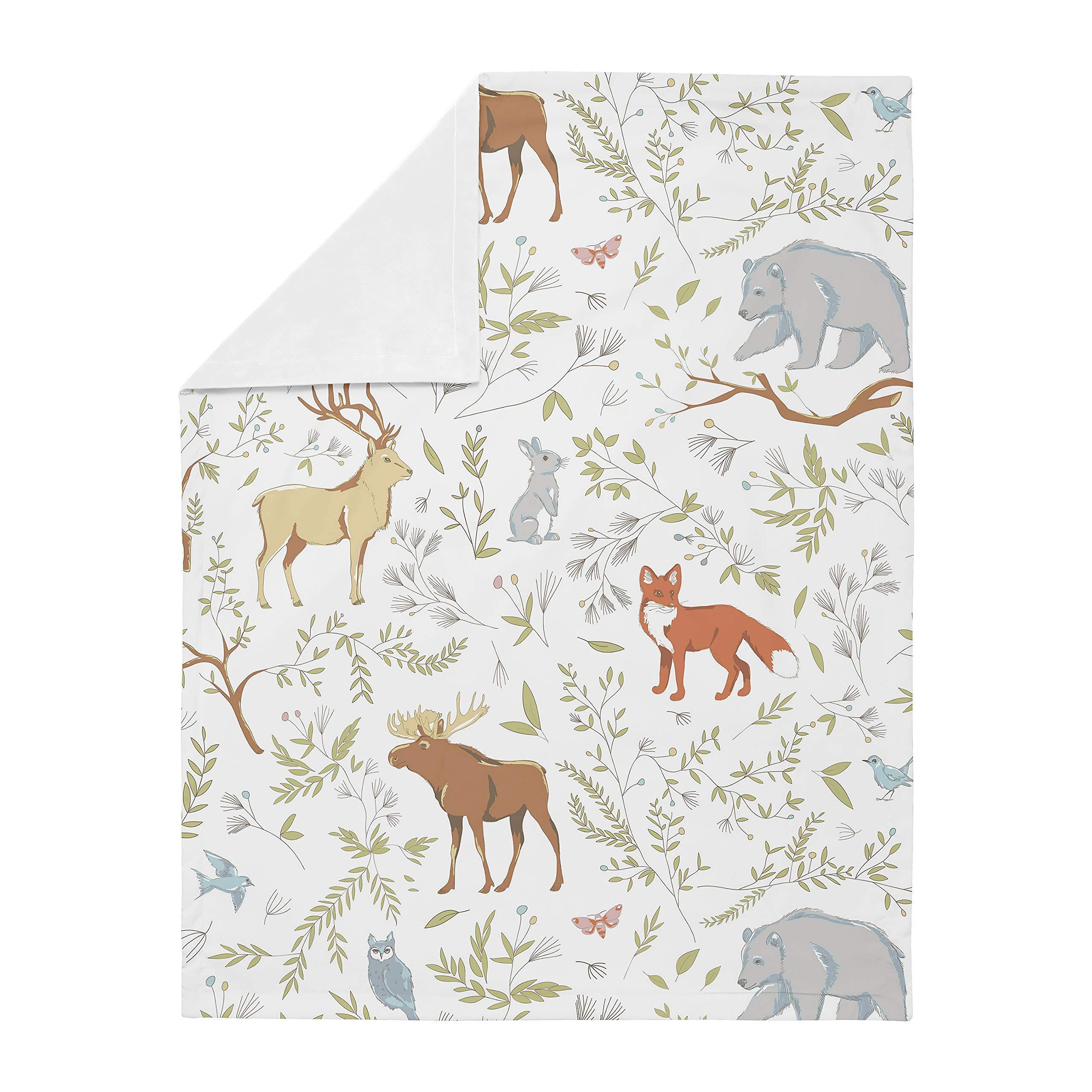 Sweet Jojo Designs Woodland Animal Swaddle Blanket - Bear Deer Fox Print, Soft Minky Fabric for Baby Boys & Girls, Newborn Toddler Nursery, Car Seat & Stroller Accessories (Grey, Green, Brown) - Perfect for Cozy Naps, Photo Shoots & Outdoor Adventures
