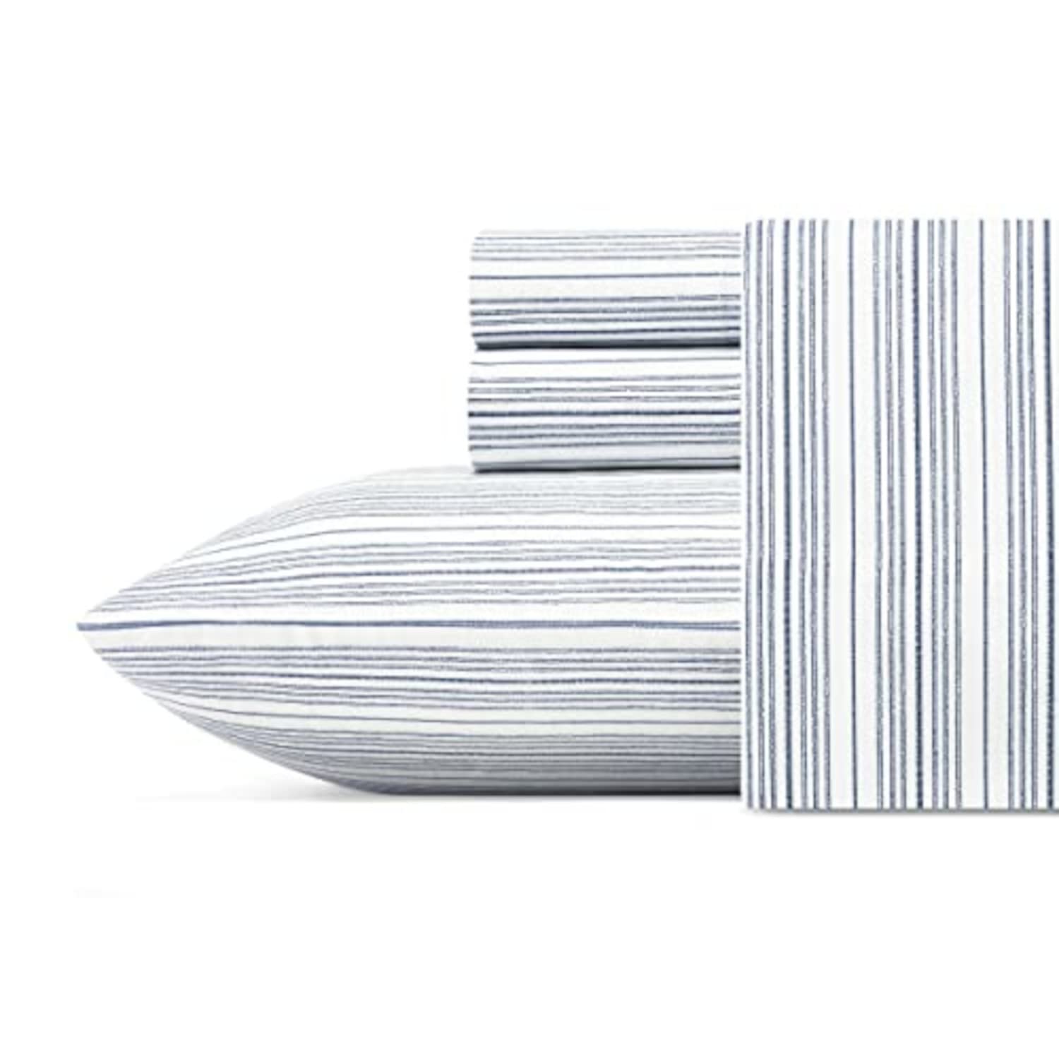 Nautica King Size Cotton Percale Bed Sheet Set - Crisp & Cool Coastal Bedding in Beaux Stripe Navy - Perfect for Luxury Hotels, Vacation Homes & Master Bedrooms