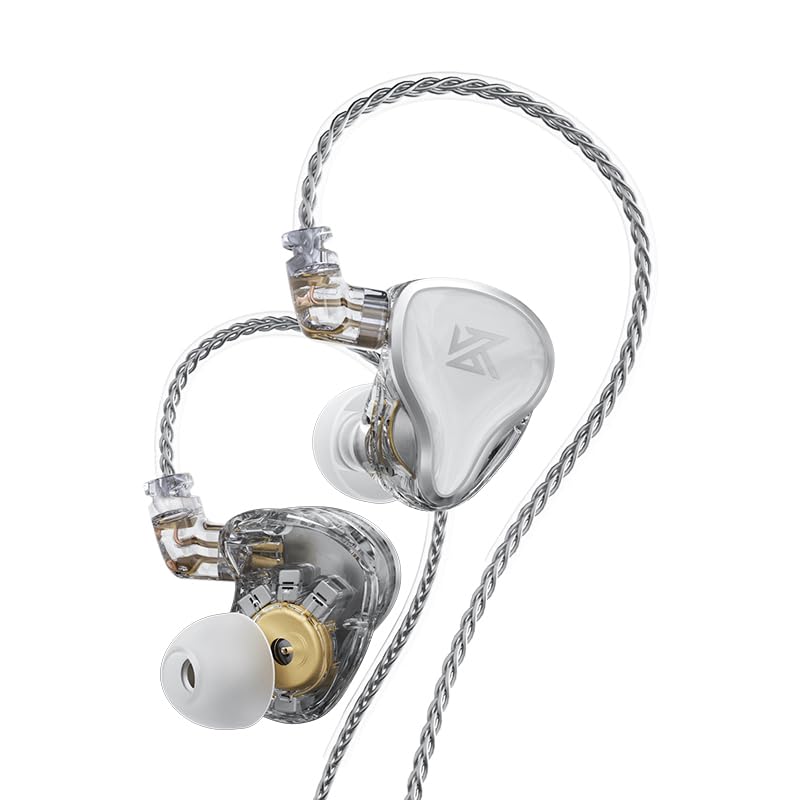 Linsoul KZ ZAS 7BA+1DD Hybrid HiFi In-Ear Monitor Earphones - Professional Bass IEM Earbuds for Audiophiles & Musicians, Gaming Headphones with Recessed 2pin Cable (Silver, No Mic) - Perfect for Studio Recording, Live Performance & Mobile Gaming