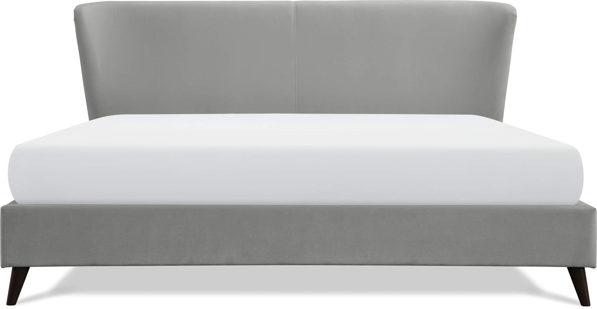 Luxury Adele Wingback Upholstered Platform Bed with Plush Velvet Fabric - Curved Tall Headboard & Padded Frame - Classic Wood Cone Legs - King Size Grey Bed - Perfect for Master Bedroom & Guest Room Decor