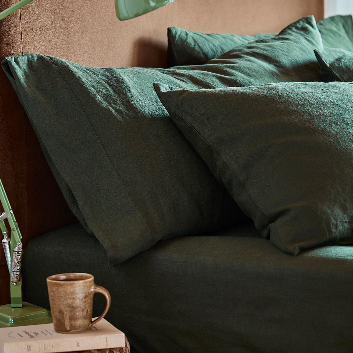 Premium Fern Green Linen Blend Pillowcase Set (2-Pack) - Soft & Breathable for Ultimate Comfort - Perfect for Bedroom, Guest Room, and Home Decor