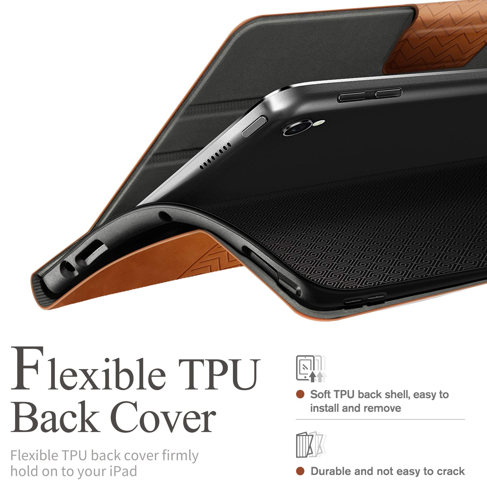 Premium Vegan Leather iPad Air 3 (2019) & iPad Pro 10.5 (2017) Case with Built-in Apple Pencil Holder, Auto Sleep/Wake, Adjustable Stand - Perfect for Work, Study & Travel (Brown)