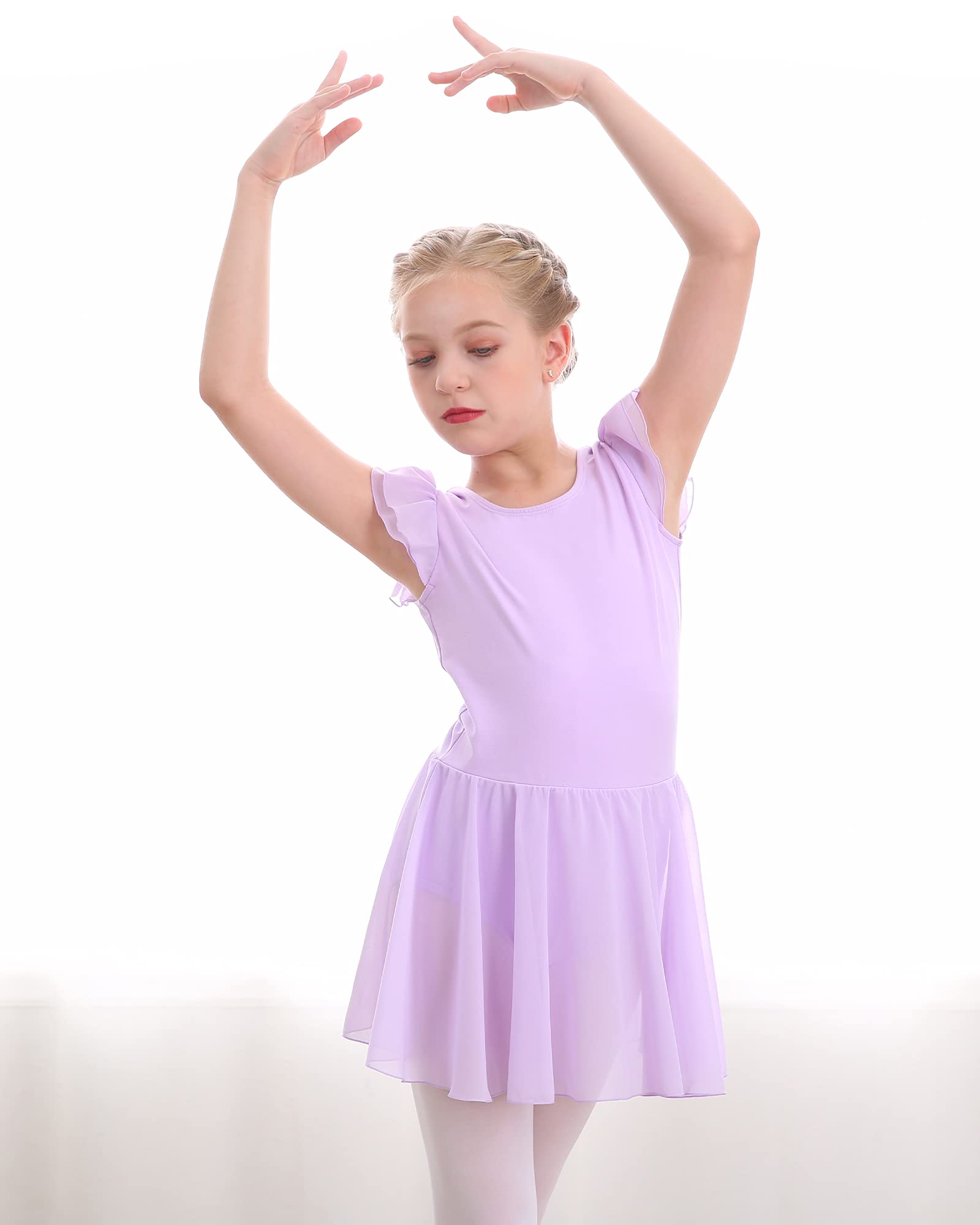 Stelle Girls Ballet Leotard with Ruffle Sleeves & Attached Skirt - Pink Toddler Dance Outfit for Ballet Class, Recital & Performance | Soft Stretch Fabric for Comfortable Movement