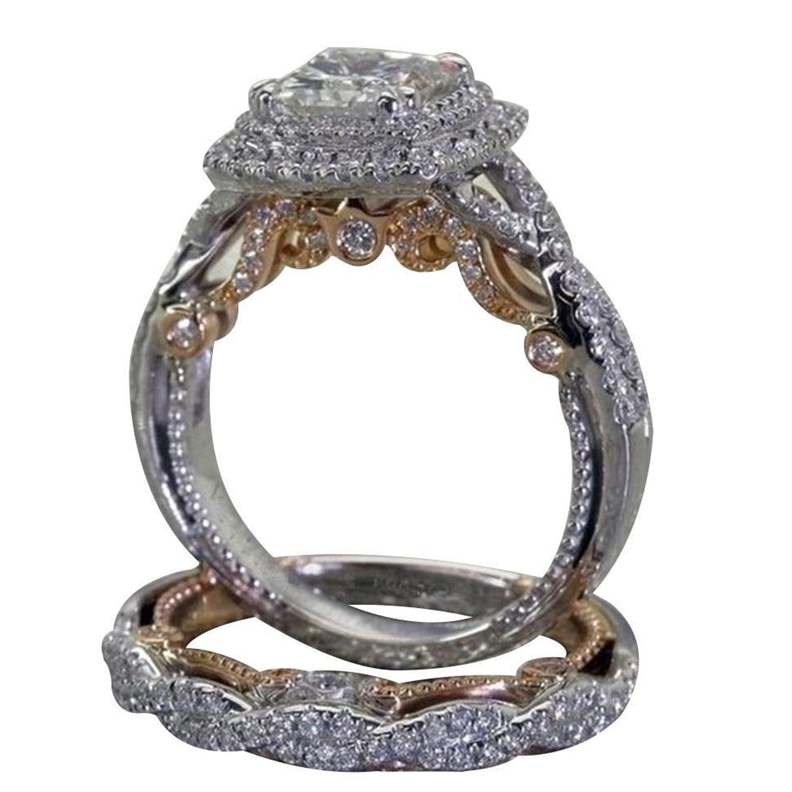 2Pcs Women's Square Rhinestone Rings - Sparkling Electroplated Princess Rings for Wedding, Engagement, Anniversary, Valentine's Day - Elegant Fashion Jewelry Gift for Her (Perfect for Date Night, Party & Special Occasions)
