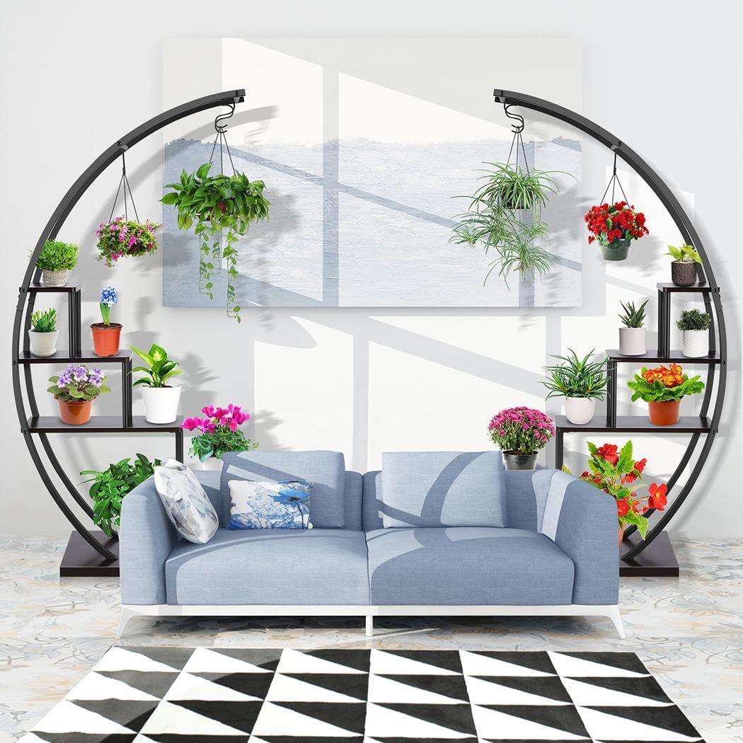 SEJOV 5-Tier Metal Plant Stand - Half Moon Shaped Ladder Flower Pot Rack for Indoor & Outdoor Use | Perfect for Living Room, Balcony, Bedroom & Patio Decor | Space-Saving Plant Holder Shelf (Black, 1 Pack)