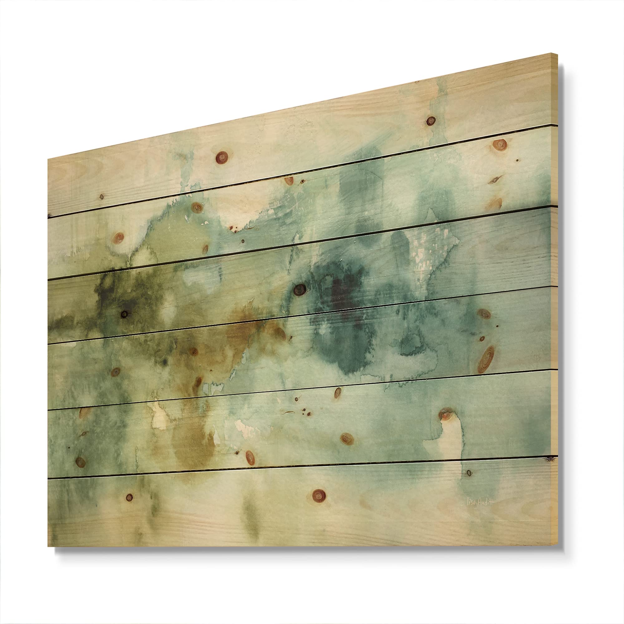 Abstract Watercolor Green House Nautical Coastal Wood Wall Art - Blue Wooden Wall Decor - Large Printed Pine Wood Panels - Perfect for Beach House, Living Room & Bedroom Decor