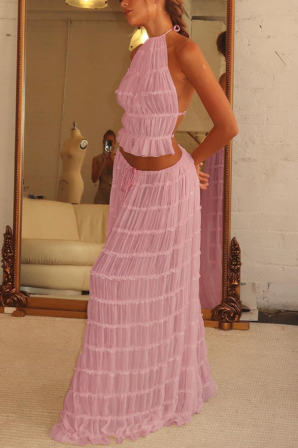 Versatile Vintage Pleated Drawstring Waist Tiered Maxi Skirt for Women | Boho Chic Flowy Long Skirt | Perfect for Casual Outings, Beach Vacations & Summer Festivals