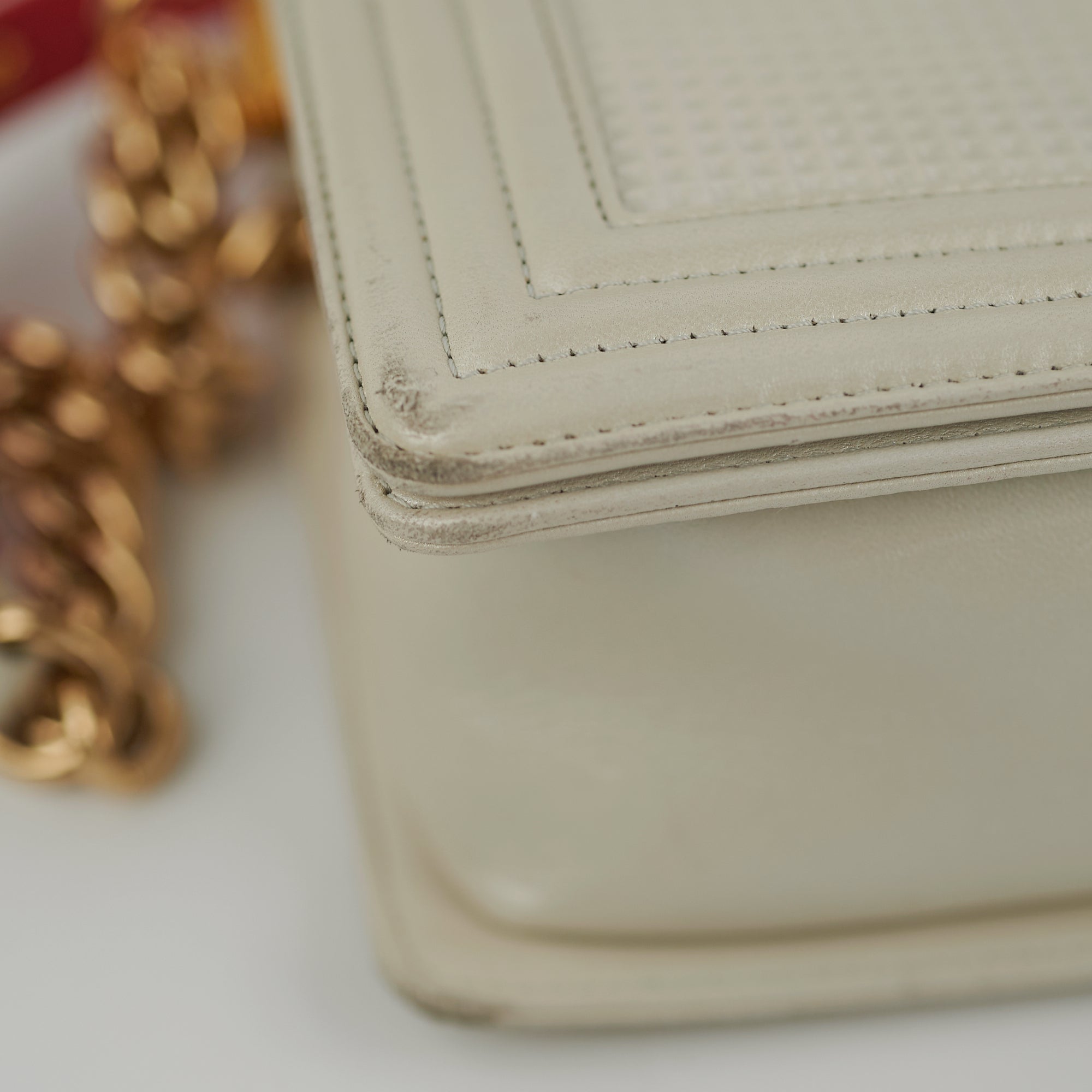 Chanel Old Medium Cube Embossed Boy Bag in White - Luxury Crossbody Bag for Women, Perfect for Date Night & Special Occasions
