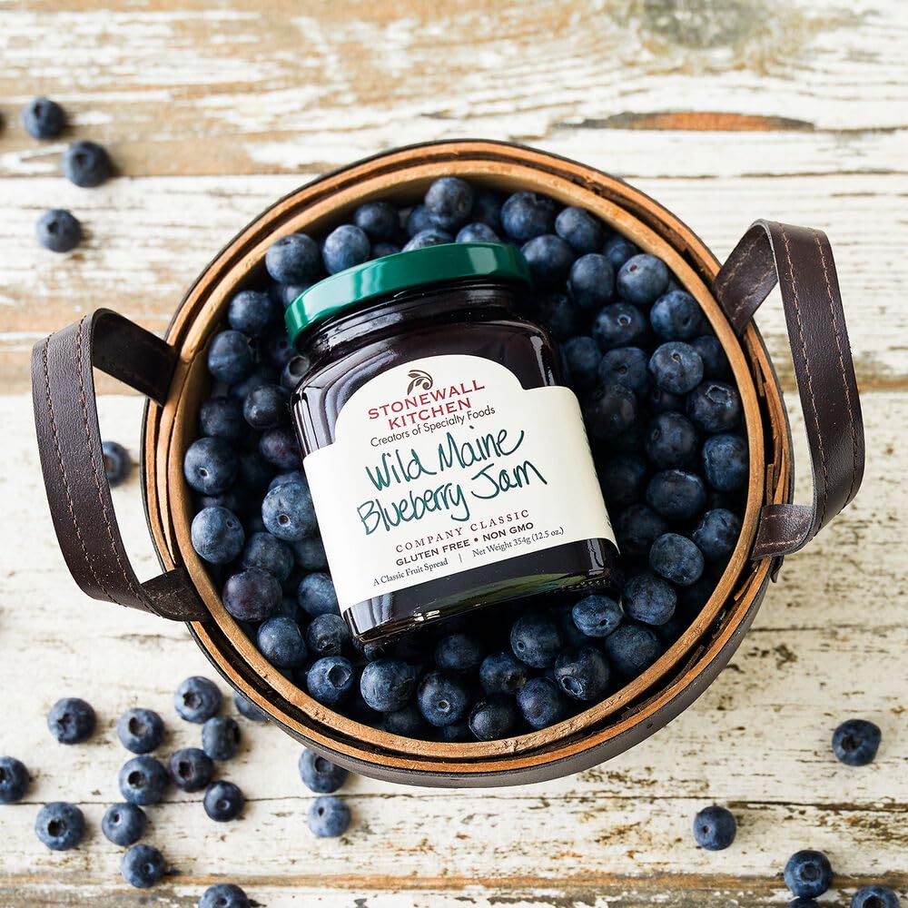 Stonewall Kitchen Wild Maine Blueberry Jam 4-Pack - All Natural Fruit Spread for Toast, Pancakes & Desserts - Perfect Breakfast & Baking Gift Set