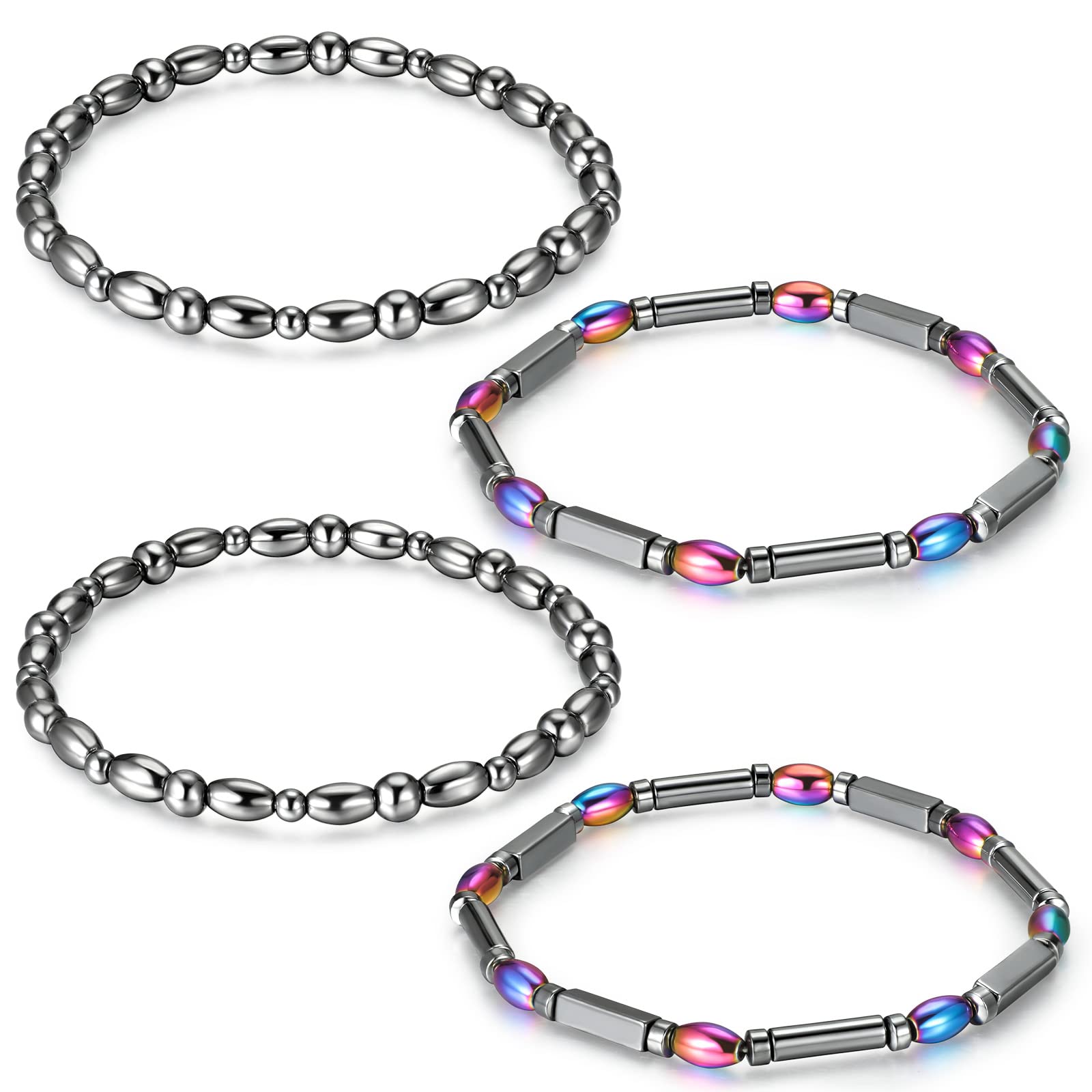 Herdear 4 Pcs Magnetic Hematite Ankle Bracelets for Women & Men - Beaded Magnetic Therapy Anklets with Energy Stones, 2 Stylish Designs - Perfect for Yoga, Meditation & Wellness Jewelry