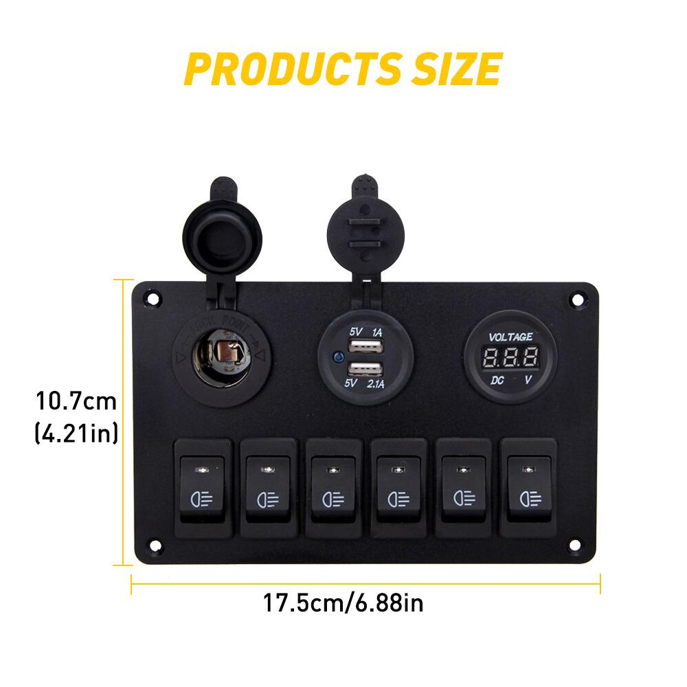 6 Gang Marine Boat Rocker Switch Panel - 12V Waterproof LED Switch Panel for RV, Car, Truck & Boating | Perfect for Marine Electrical Systems & Vehicle Customization