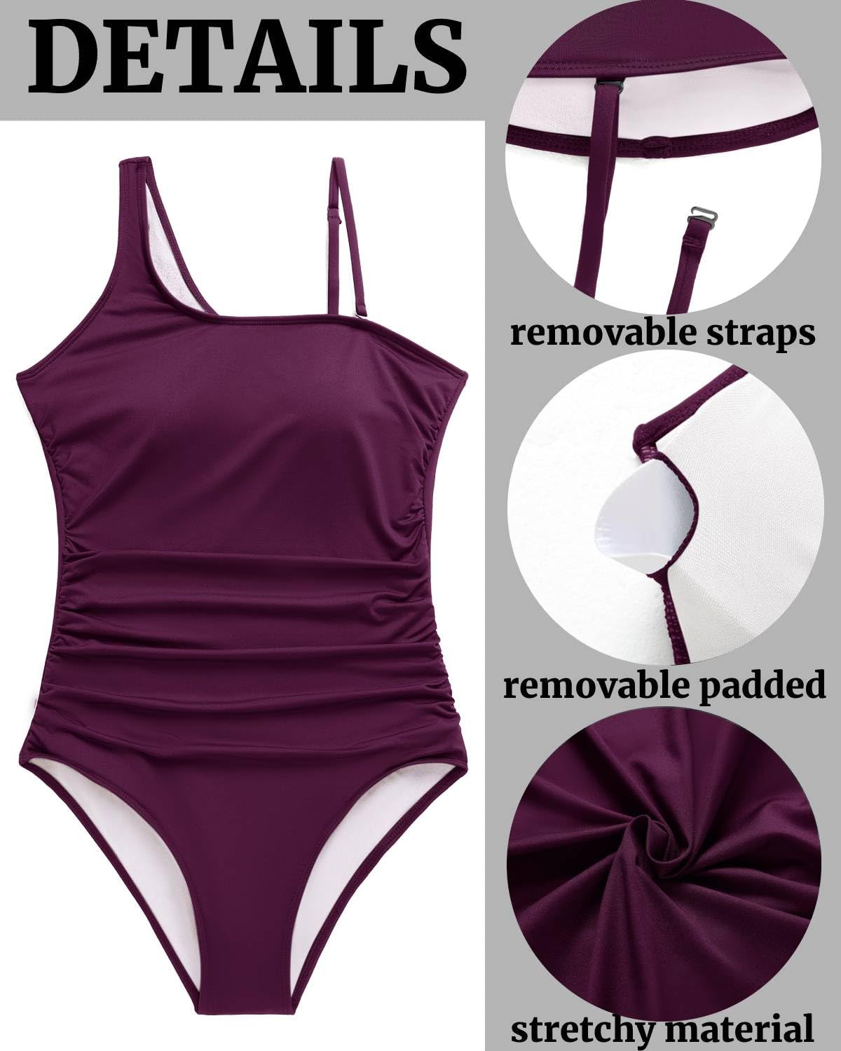 Tempt Me Women's One Piece Swimsuit - Tummy Control One Shoulder Bathing Suit with Ruched Asymmetric Design | Perfect for Beach Vacations, Pool Parties & Summer Getaways