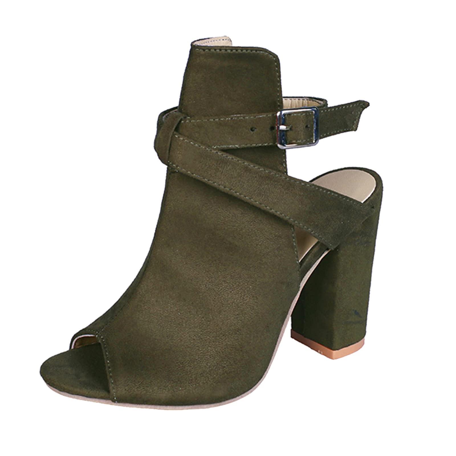 Women's Close Toe High Heel Sandals - Summer Fashion Suede Thick Heel Sandals for Women (Green, Size 8) | Perfect for Beach Weddings, Date Nights & Casual Outings