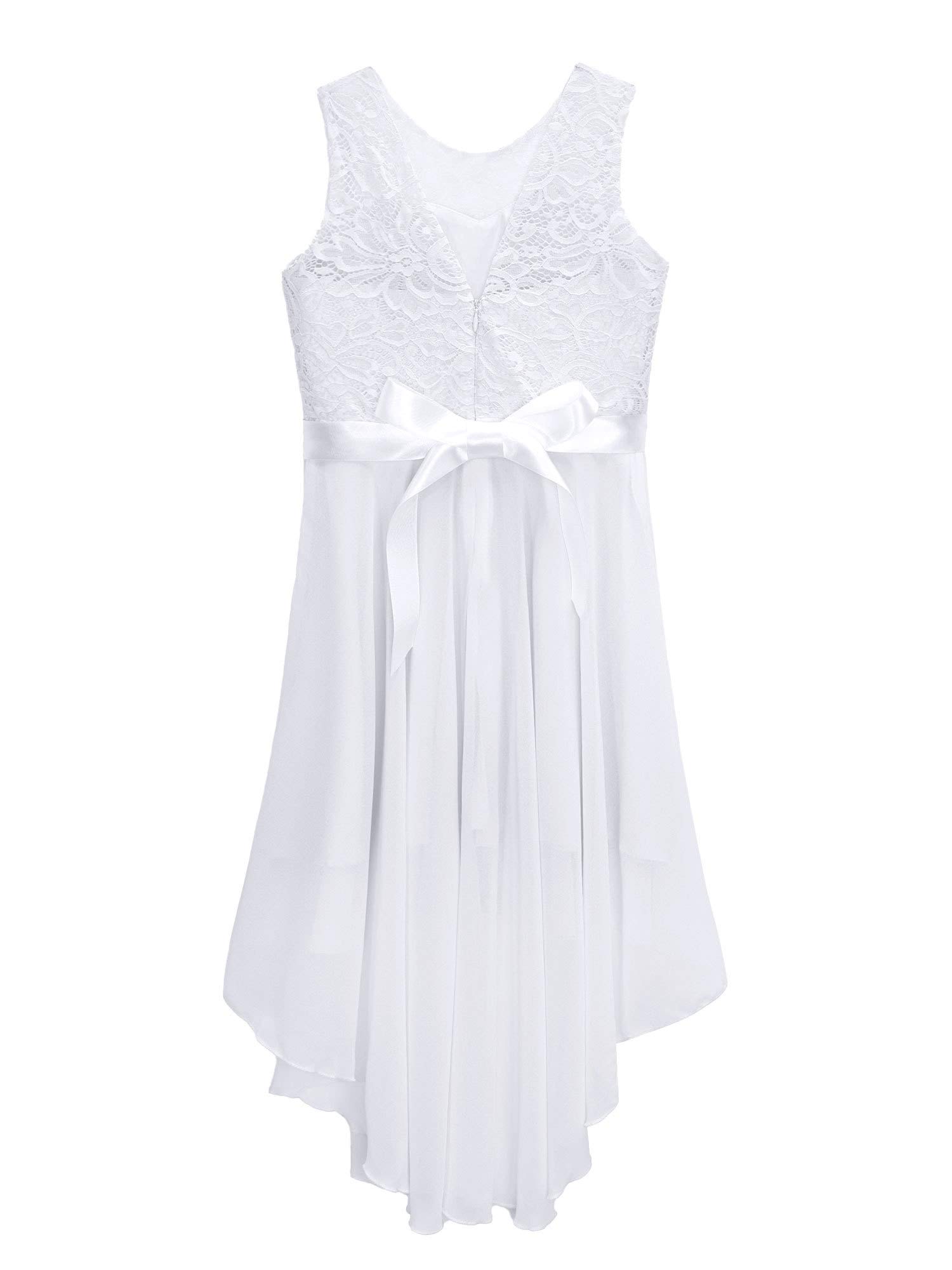 Junior Teen Girl's Sleeveless Floral Lace Chiffon Bridesmaid Dress - High Low Hem Formal Wedding Party Gown for Flower Girls, Prom, Quinceañera & Special Occasions