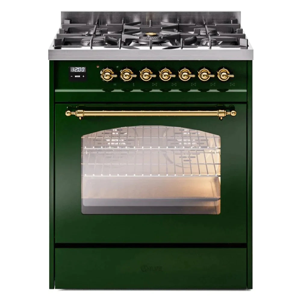ILVE 30 Nostalgie II Series Freestanding Dual Fuel Range with 5 Sealed Burners - Professional Gas Stove & Electric Oven for Home Kitchen - Perfect for Baking, Roasting, and Family Cooking (Model UP30NMP)