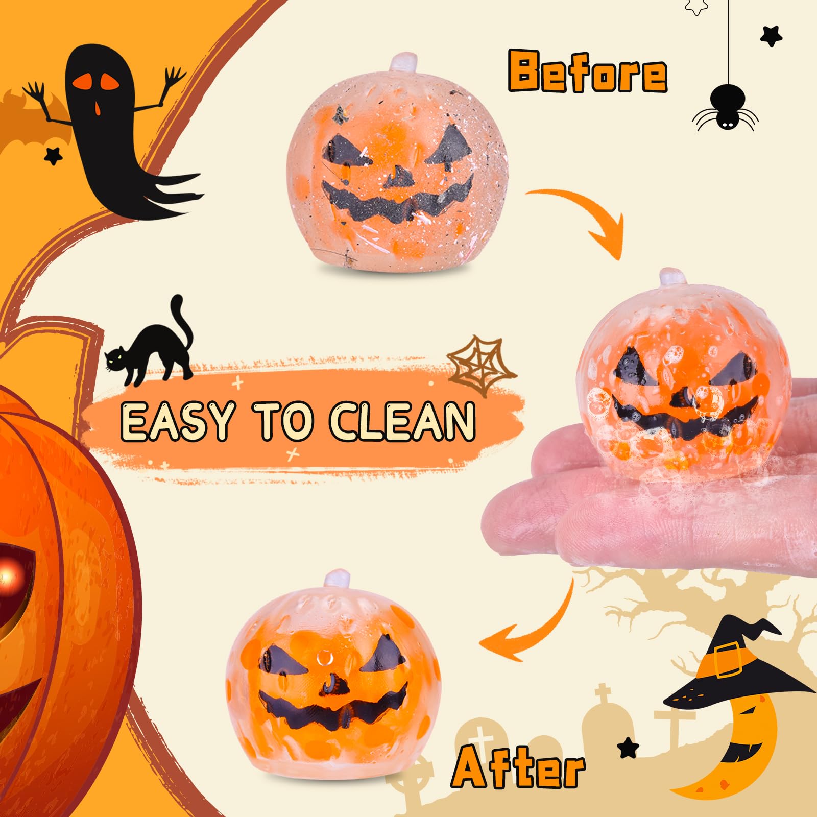 40Packs Halloween Mochi Squishy Toys - Cute Party Favors, Goodie Bag Fillers, Stress Relief Fidget Toys for Kids - Perfect for Halloween Treats, Classroom Prizes & Sensory Play