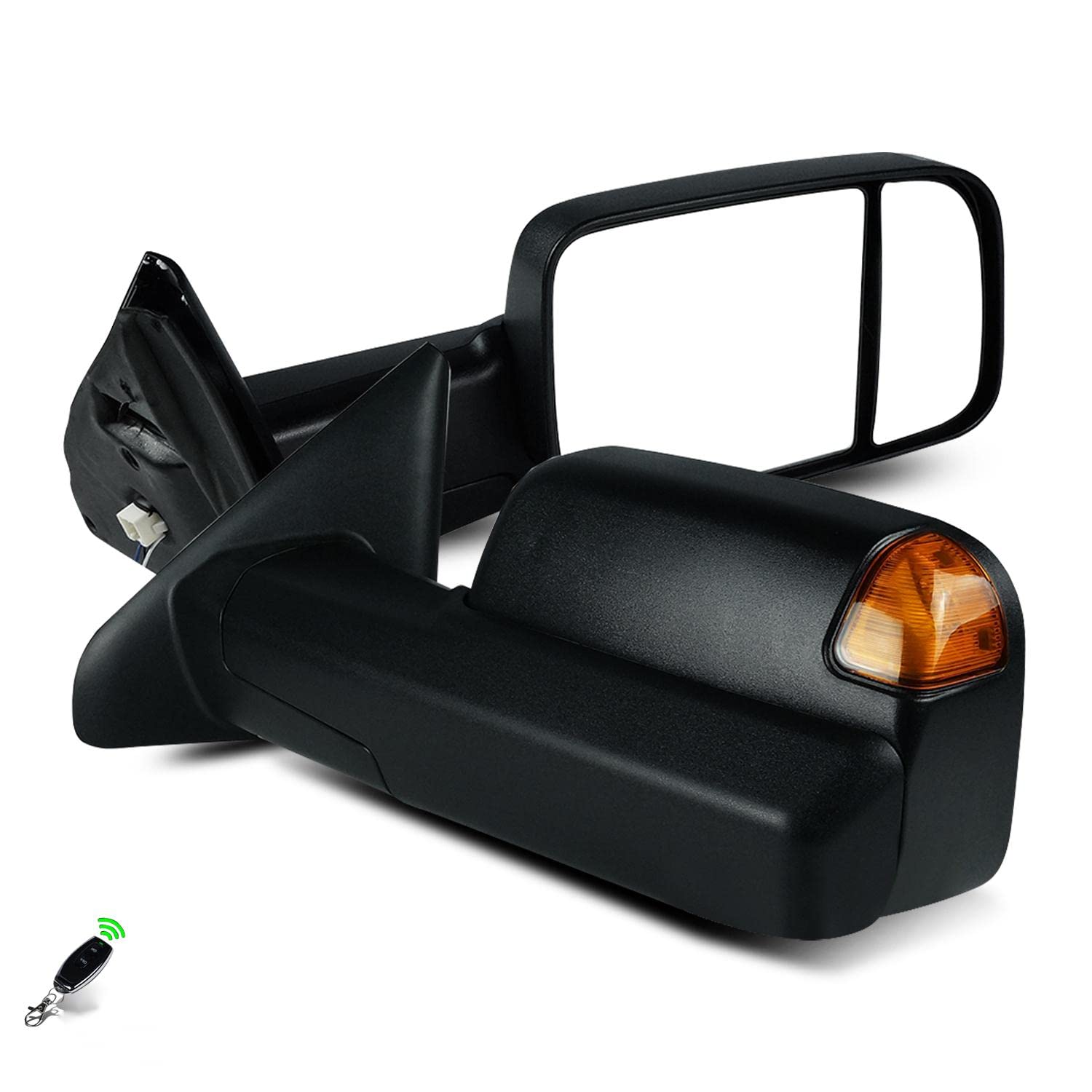 2009-2018 Ram 1500 & 2010-2018 Ram 2500/3500 Power Heated Towing Mirrors with Amber Turn Signal & Remote Control Folding - Perfect for Towing, Off-Roading & Heavy-Duty Work