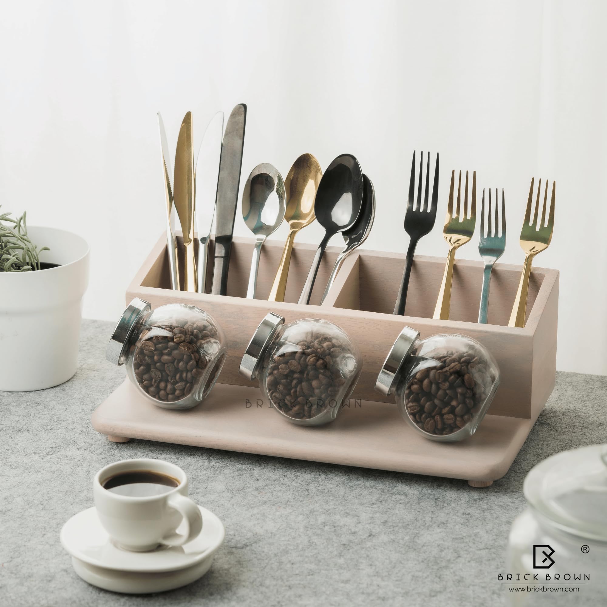 Brick Brown ® Wooden Kitchen Organizer - Space Saving Spice Rack, Makeup & Accessory Holder, Cutlery Rack, Bathroom & Desk Organizer - Perfect for Small Kitchens, Vanity Tables & Office Desks