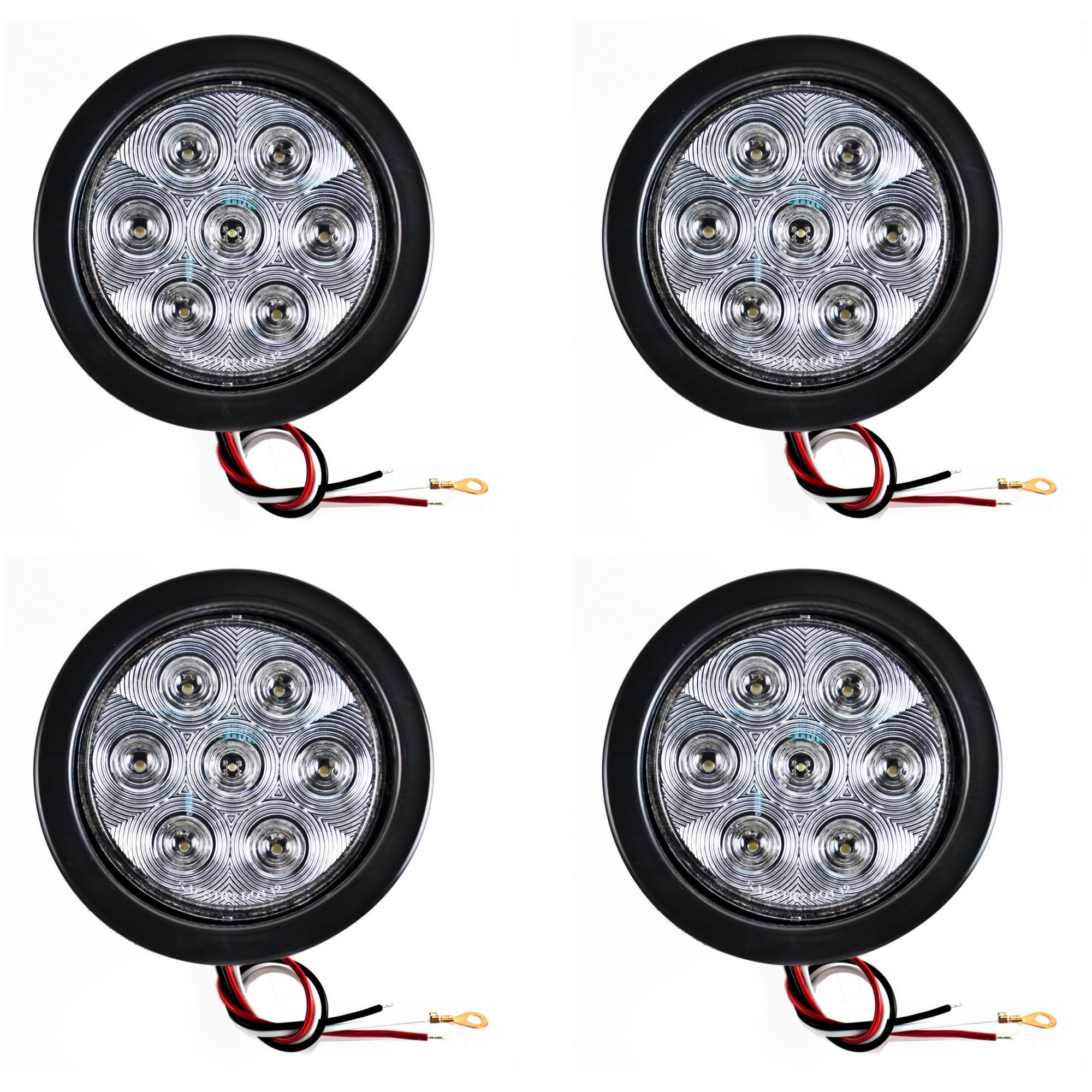 4pcs 4 Inch Round LED Trailer Tail Lights White 7 LED Reverse Backup Lights Waterproof Sealed Flush Mount for RV Trucks Boat Bus - Ideal for Heavy Duty Trailers, Marine & Commercial Vehicles