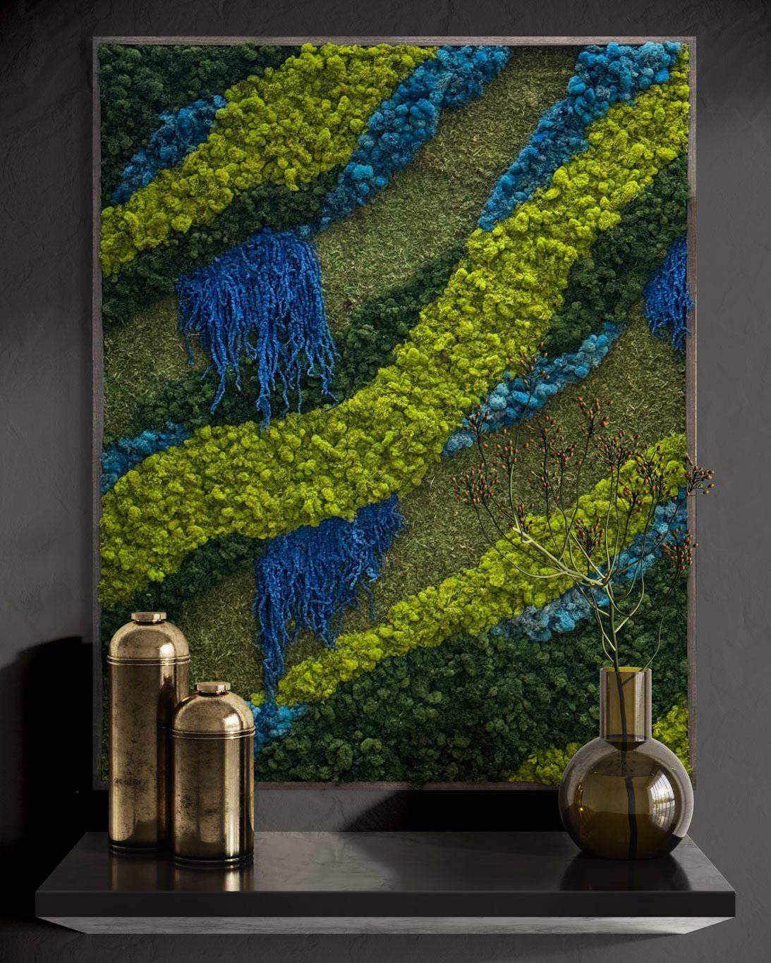 Eco-Friendly Moss Wall Art with Amaranthus - Modern Home Decor for Living Room, Bedroom & Office - Natural Air Purifying Plant Panel