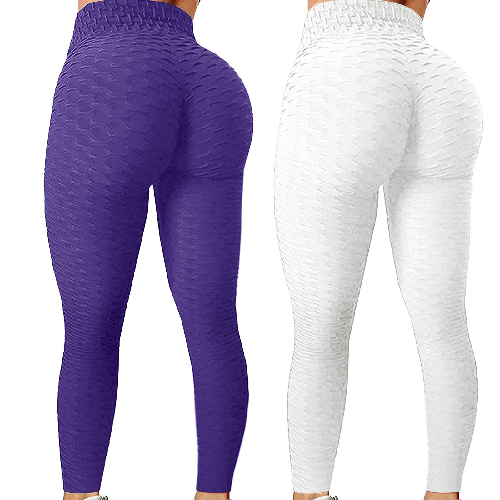 FMCHICO 2 Pack Butt Lifting Anti-Cellulite Leggings for Women - High Waisted Yoga Pants with Tummy Control - Workout & Running Compression Tights - Perfect for Gym, Yoga & Everyday Wear