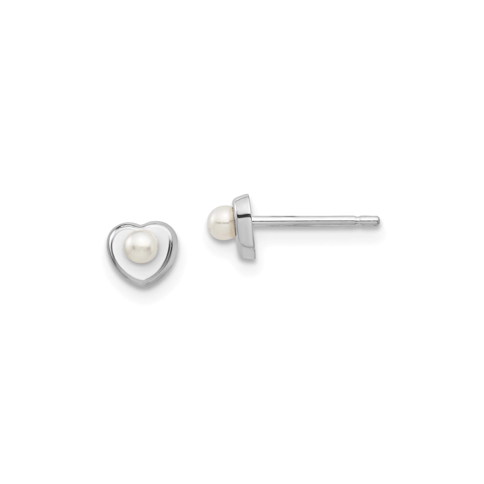 14K White Gold Madi K Freshwater Cultured Pearl Heart Stud Earrings - Elegant Button Design for Women | Perfect for Weddings, Anniversaries & Special Occasions