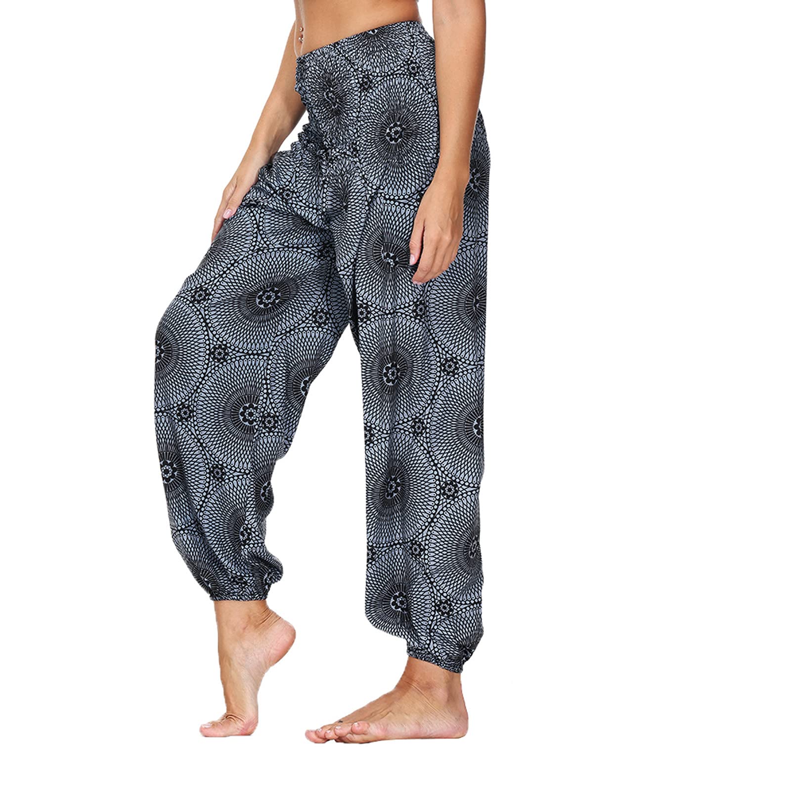 Women's Boho Harem Pants - Hippie Yoga Pants with Smocked Waist, Loose Fit & Soft Modal Fabric for Comfort - Perfect for Yoga, Meditation, Beach & Festival Wear