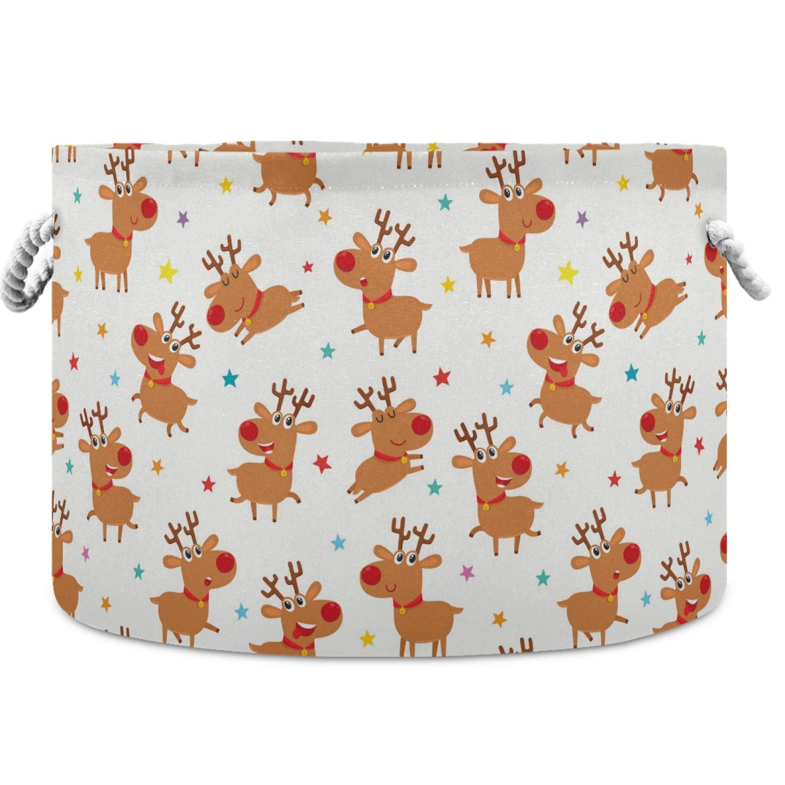 Visesunny Cute Christmas Deer Nursery Storage Basket - Canvas Fabric Toy Organizer Bin, Laundry Hamper for Kids Room, Playroom, Shelves | Perfect for Holiday Decor & Toy Storage