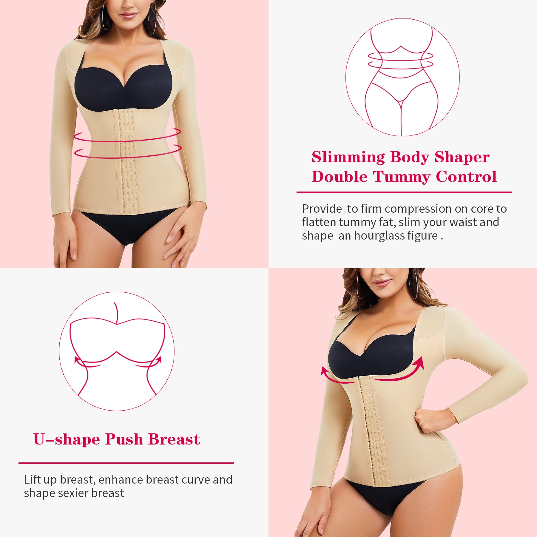 Gotoly Women's Waist Trainer Corset - Tummy Control Shapewear for Postpartum & Post Surgery - Arm Shaper & Body Slimmer Compression Top for Workouts & Special Occasions