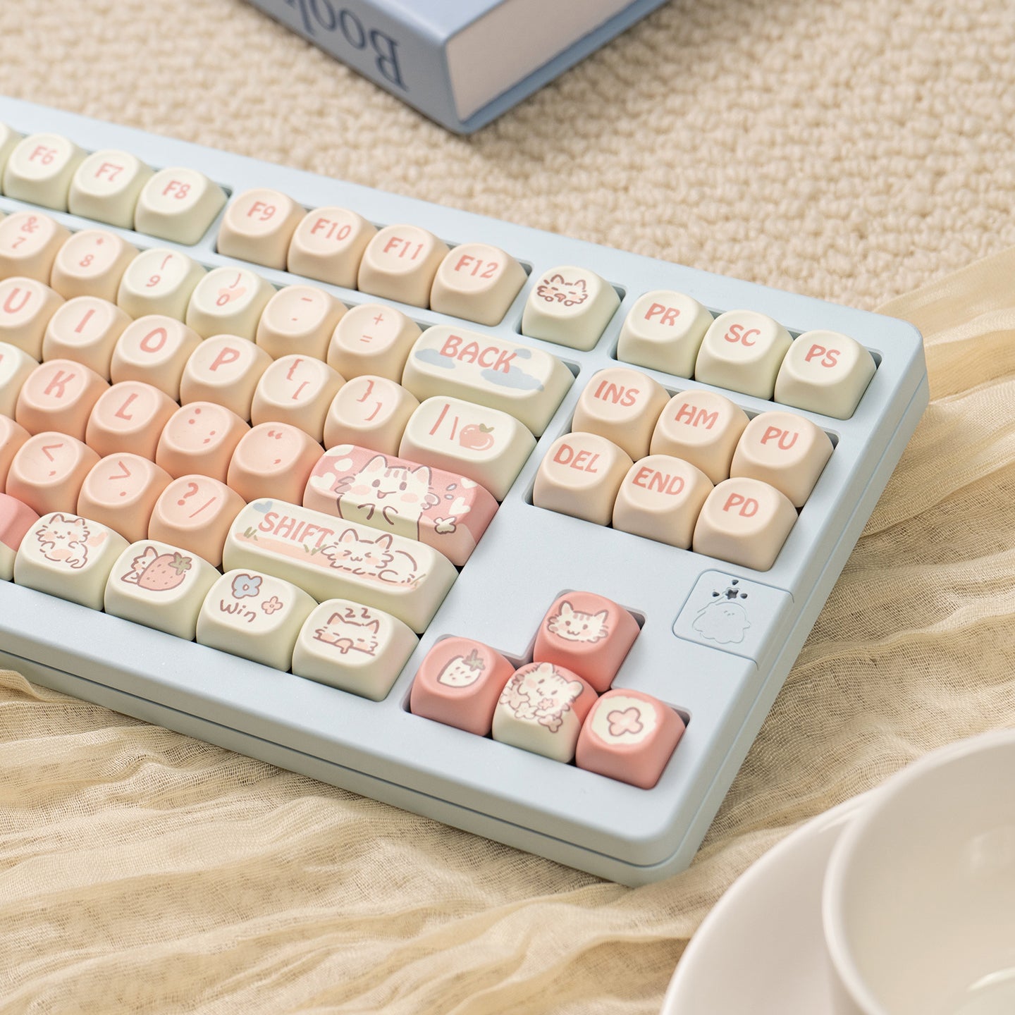 MOA Height Strawberry Kitten Magnetic Axis Mechanical Keyboard Keycap - PBT Dye-Sublimation Custom Keycaps for Gaming, Typing & Office Work