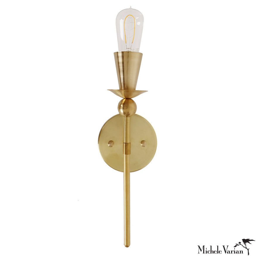 Brass Single Polyform Wall Sconce Light - Vintage Industrial Style Fixture for Bedroom, Hallway & Living Room Lighting