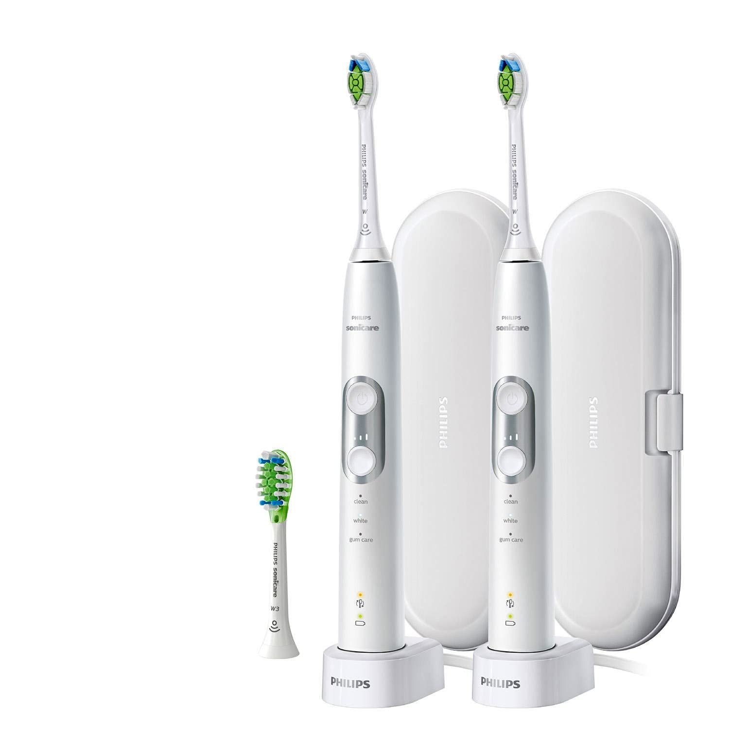 PHILIPS Sonicare 6100 ProtectiveClean Rechargeable Electric Toothbrush - 2 Pack White - Advanced Plaque Removal & Gum Care - Perfect for Travel & Family Oral Hygiene