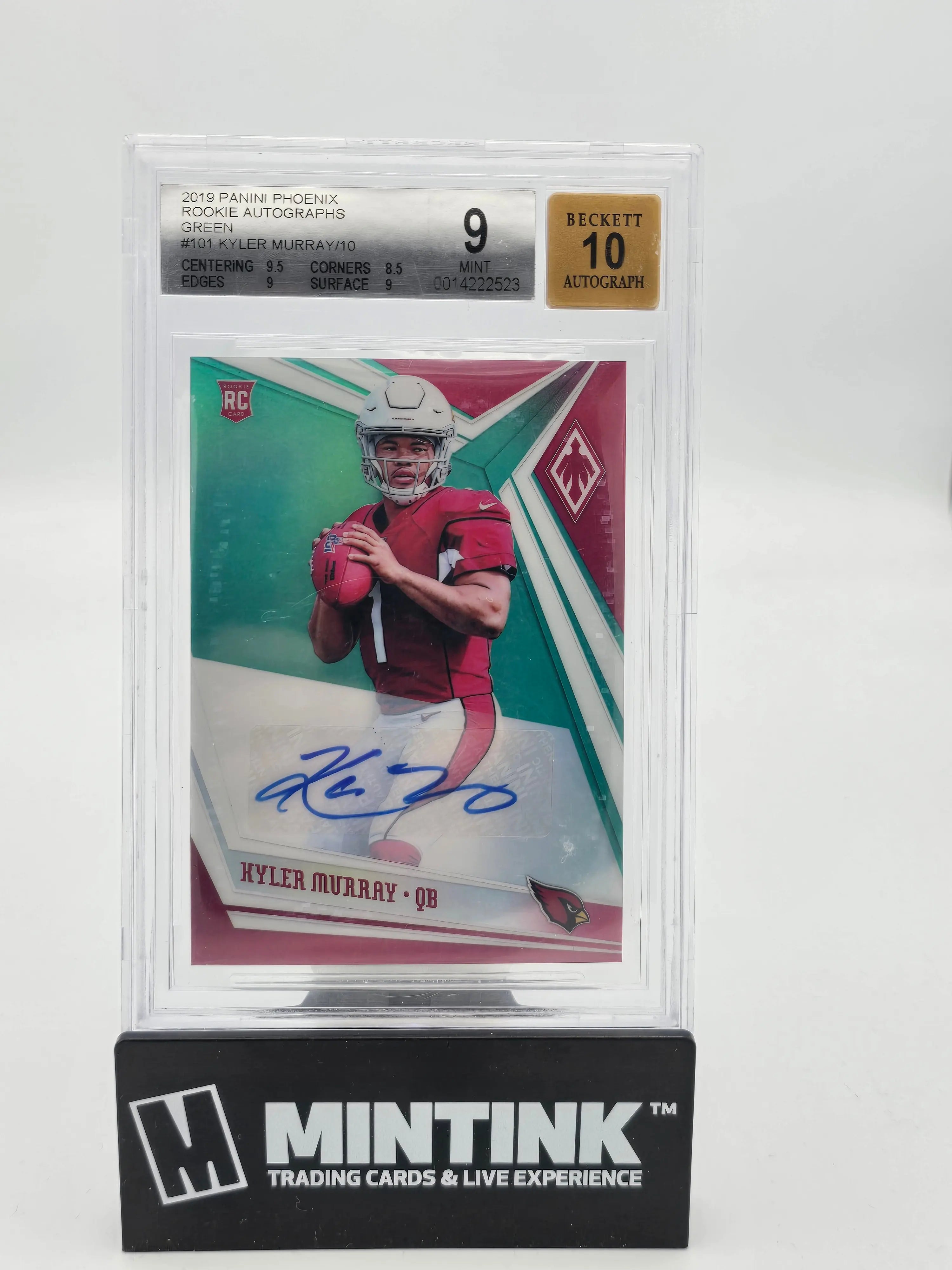 2019 Panini Phoenix Kyler Murray Rookie Card Autograph Green BGS 9/10 - NFL Football Collectible for Fans & Investors | Perfect for Display, Trading & Memorabilia Collections